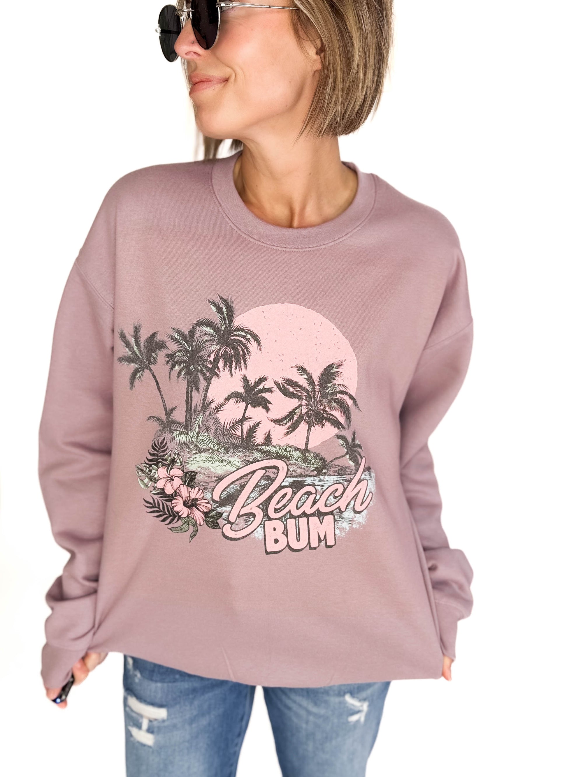 Beach Bum Graphic Crewneck- VINTAGE MAUVE