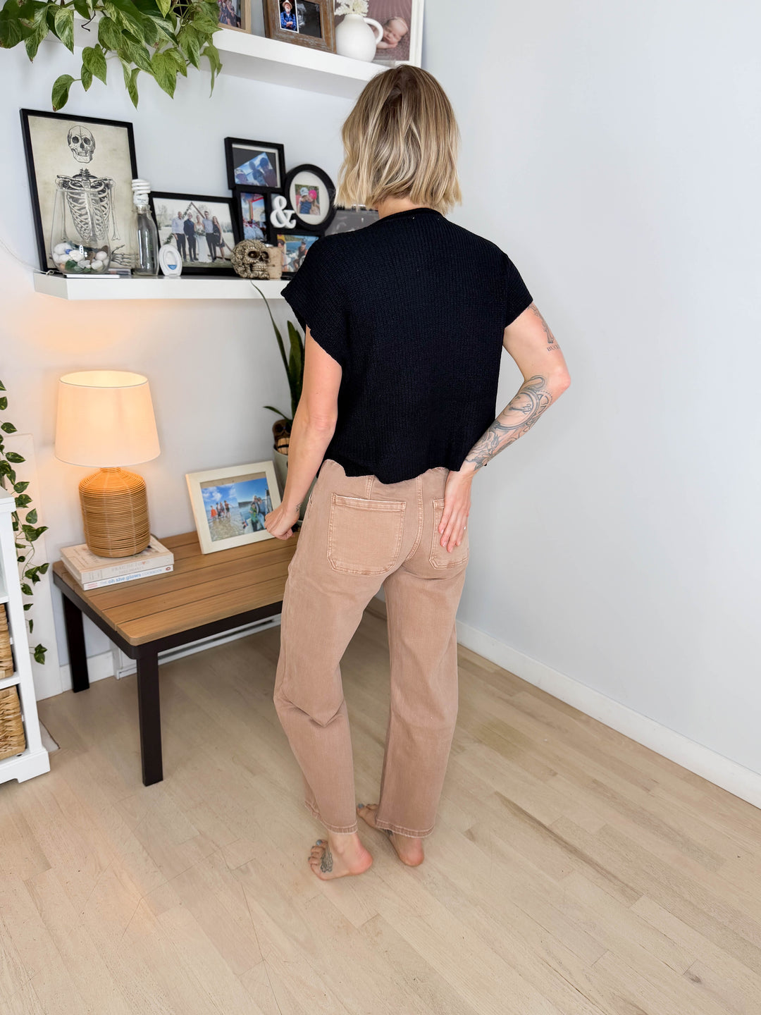 Vervet Maris High Rise Drawstring Barrel Jeans- WARM TAUPE