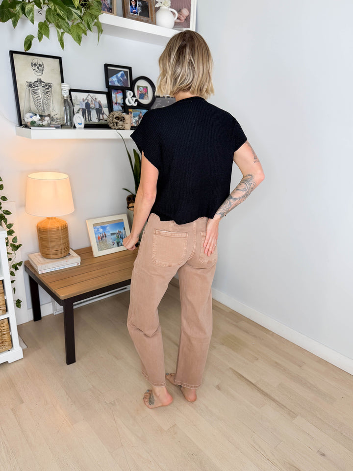 Vervet Maris High Rise Drawstring Barrel Jeans- WARM TAUPE