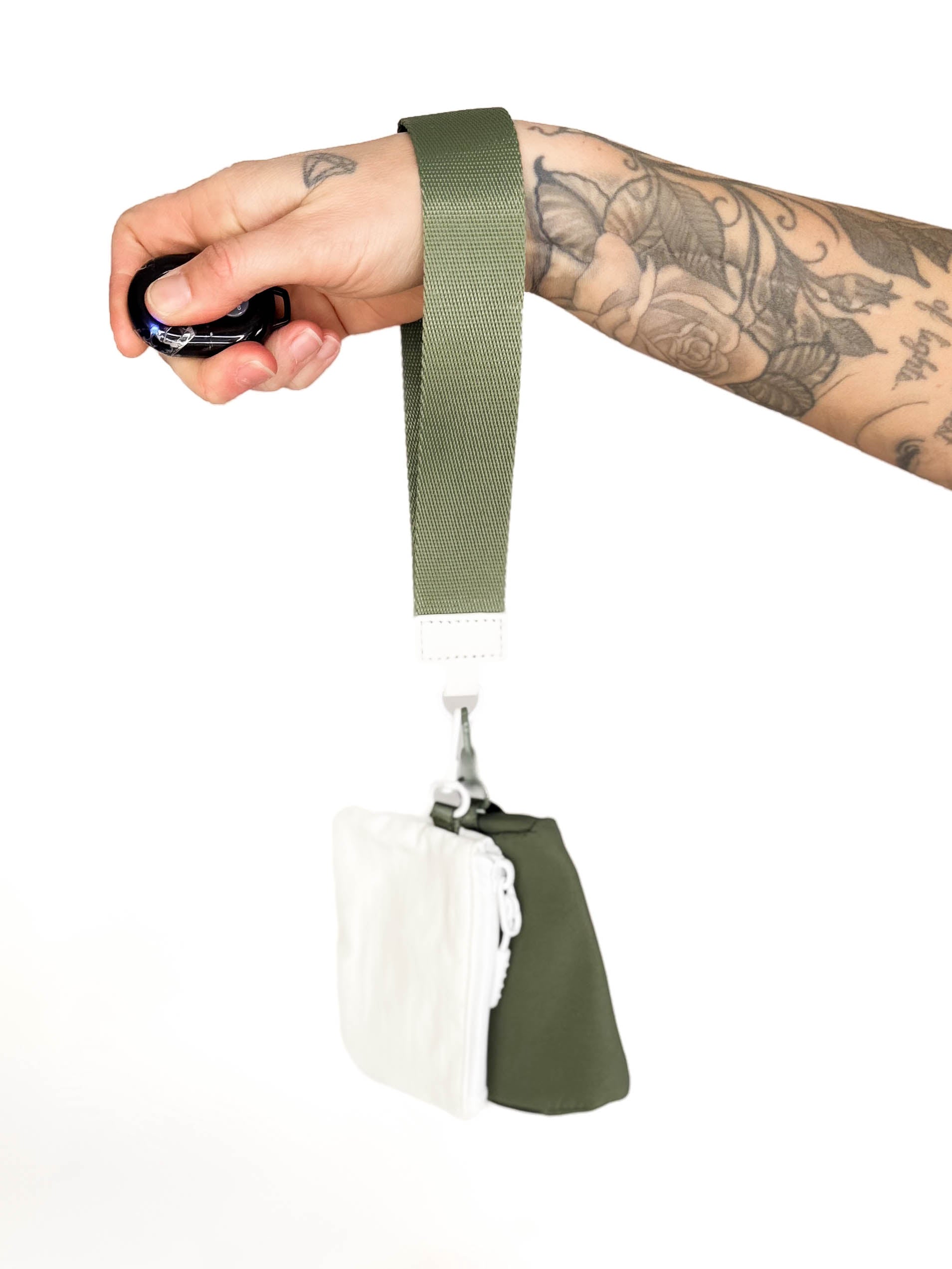 Dual Pouch Wristlet- WHITE/ARMY GREEN