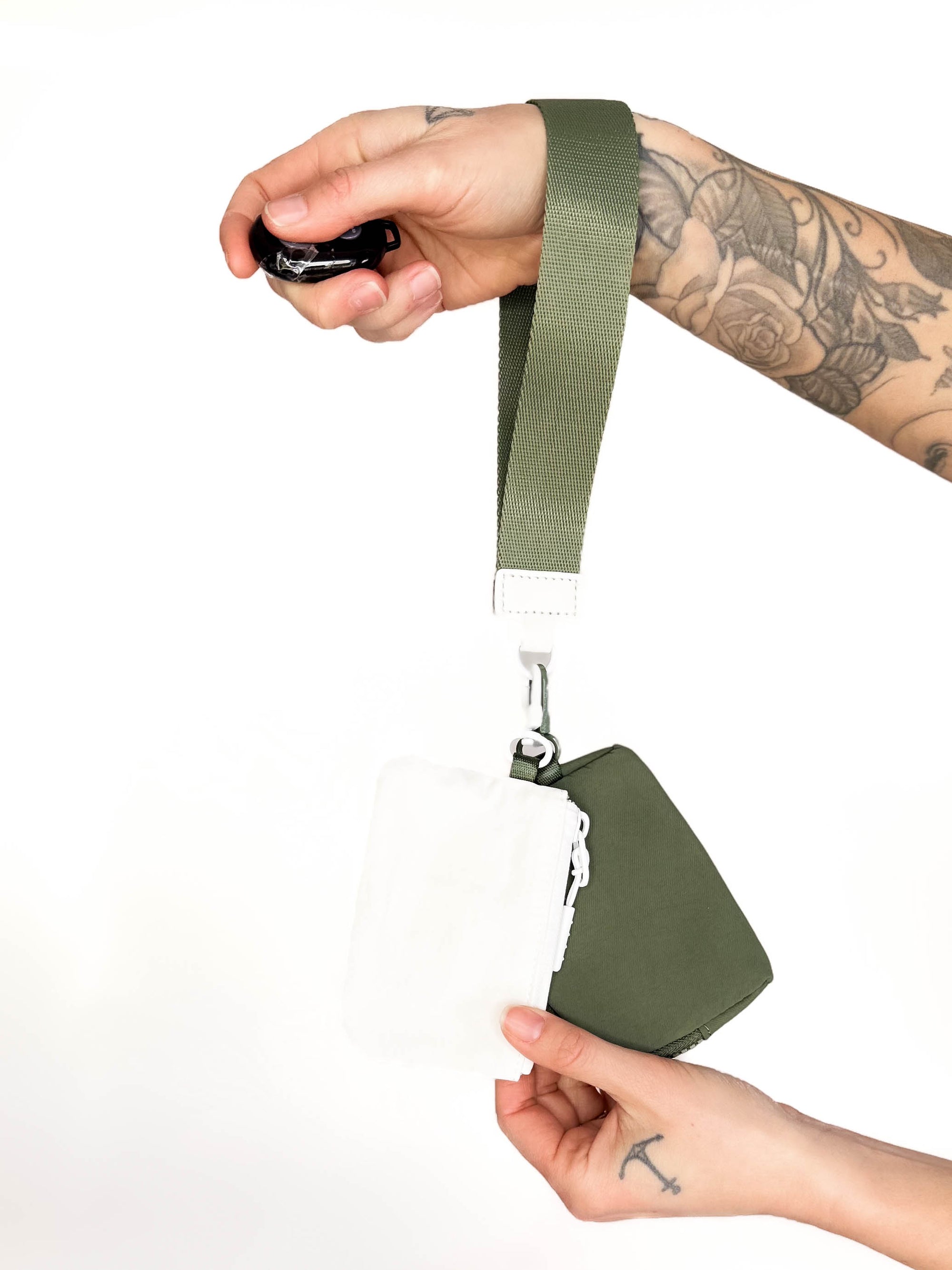 Dual Pouch Wristlet- WHITE/ARMY GREEN