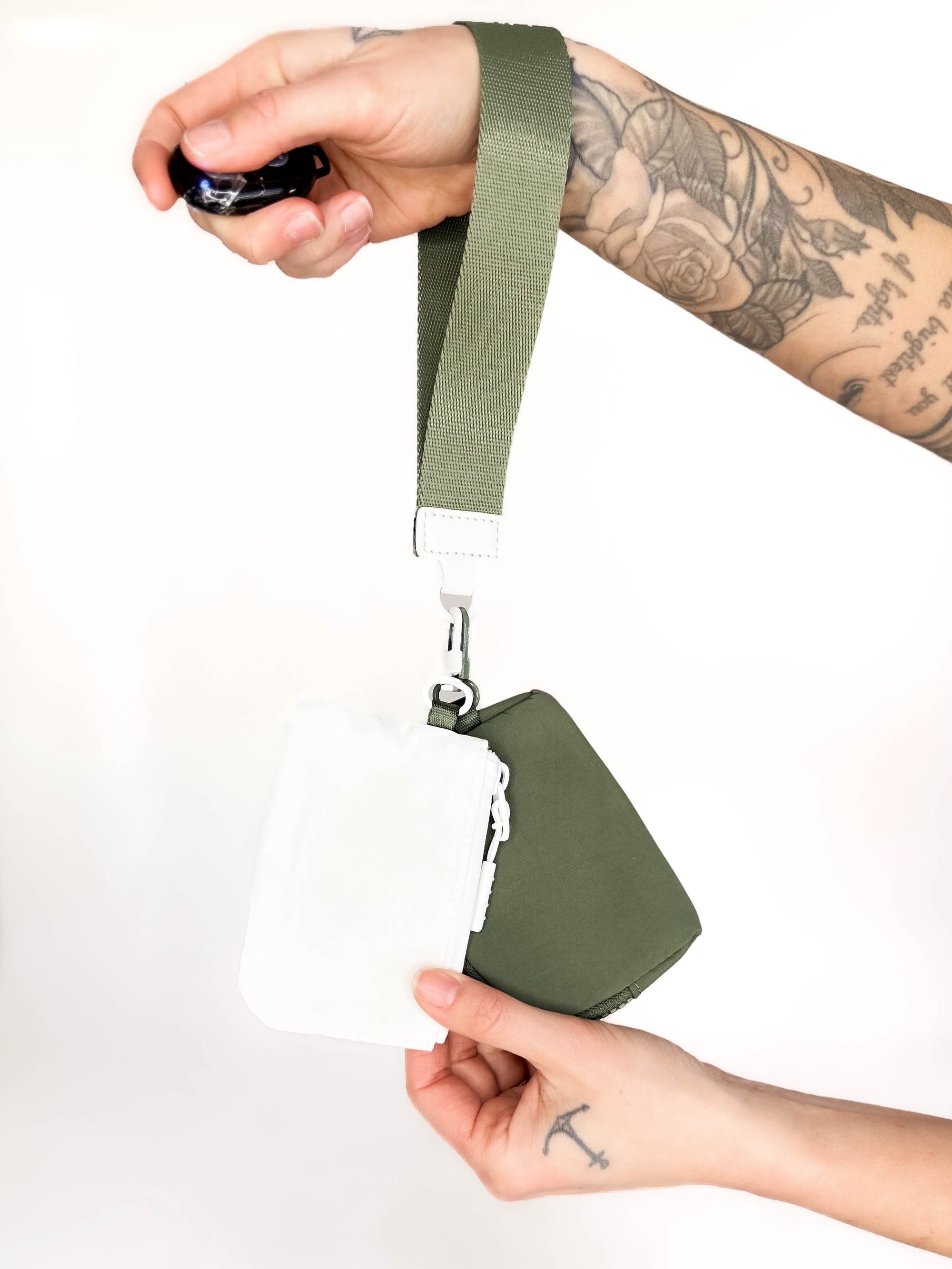 Dual Pouch Wristlet- WHITE/ARMY GREEN