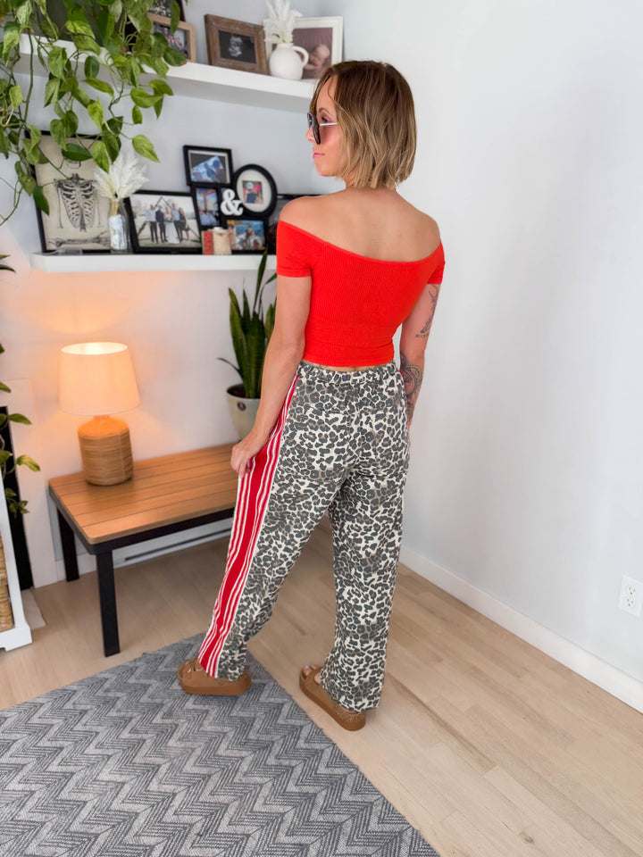 Coraline Heavy Cotton Drawstring Pant- LEOPARD/RED
