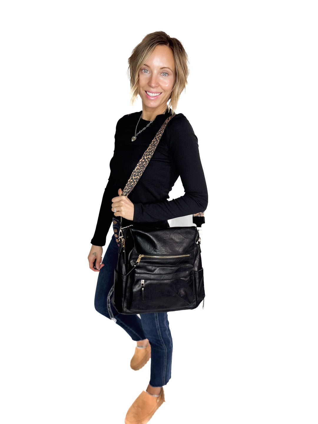 Amelia Convertible Backpack- BLACK