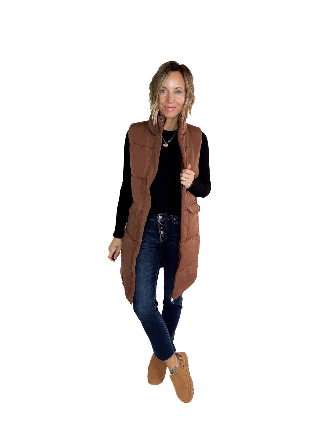 Remington Longline Puffer Vest- CAMEL BROWN