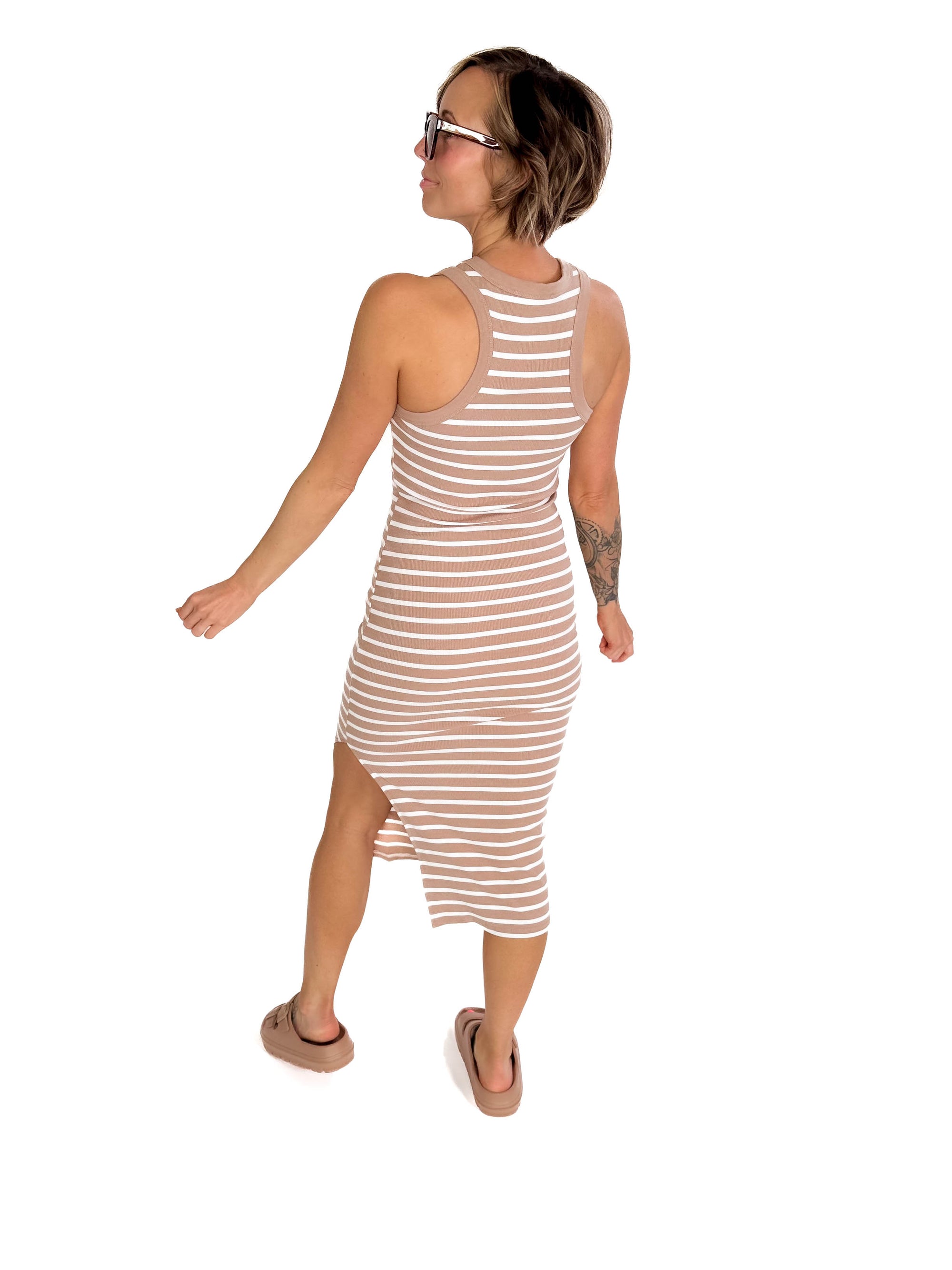Despina Knit Dress- DARK TAUPE/WHITE