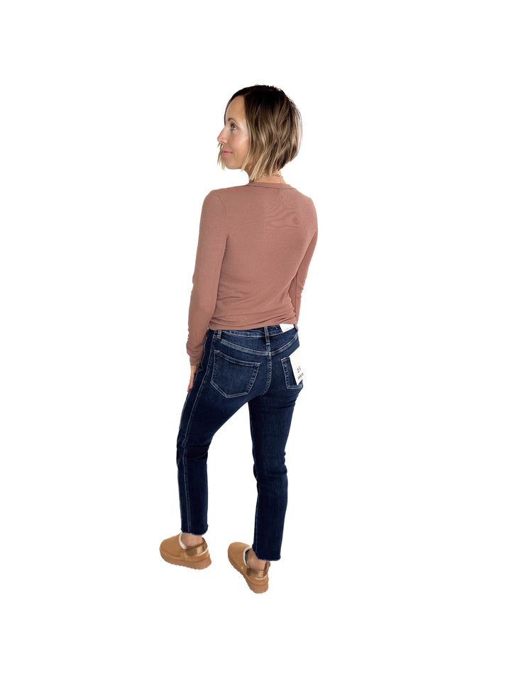 Beth Ribbed  Long Sleeve- RED BEAN