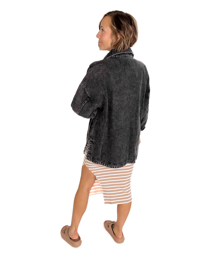 Nikki Button Down Denim Jacket- WASHED BLACK