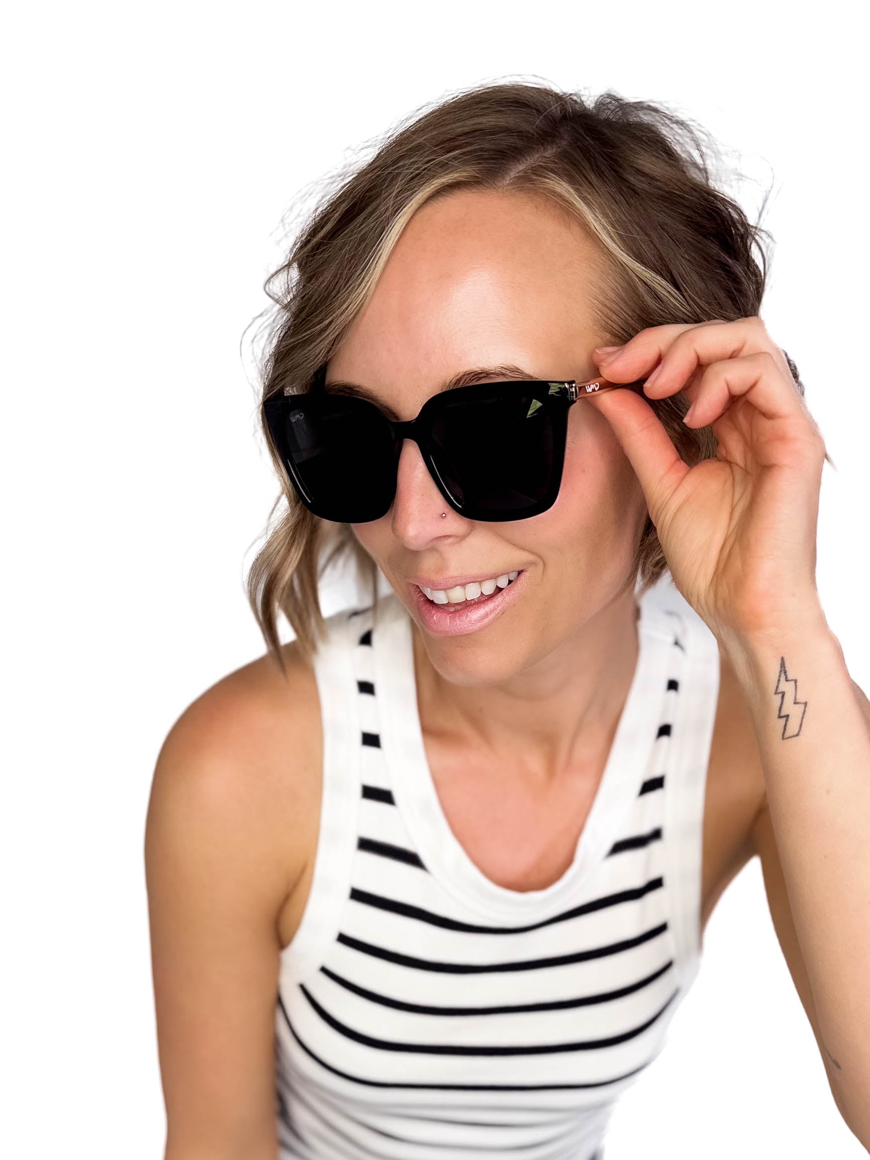 Wear Me Pro Polarized Madison Square Frame Sunglasses- BLACK