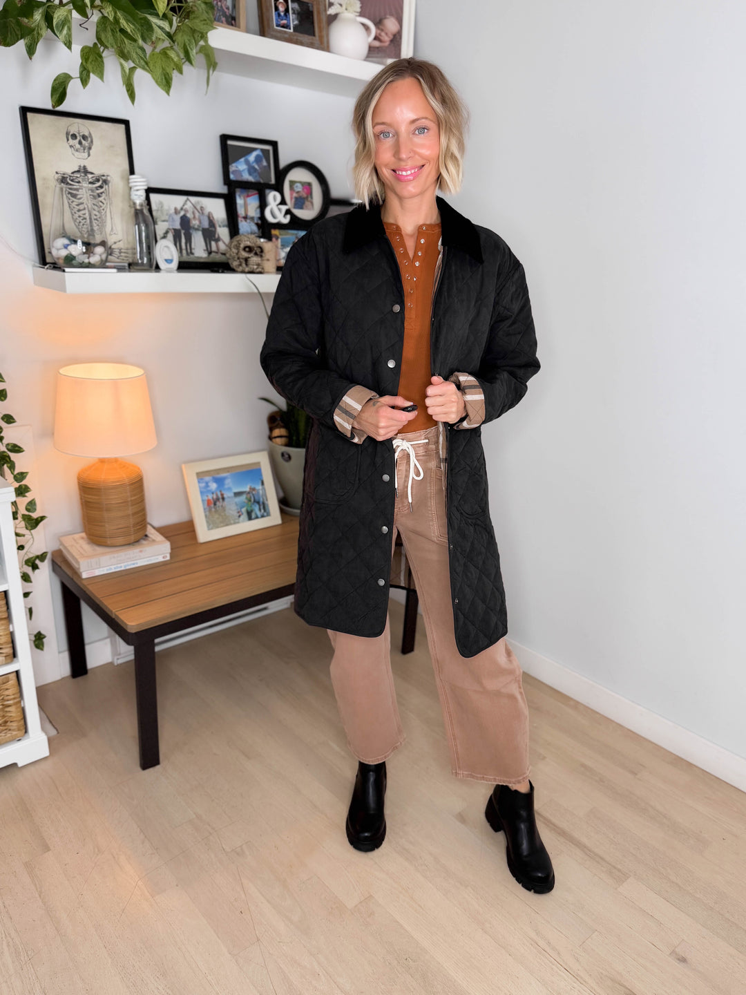 Hadley Quilted Long Jacket- BLACK