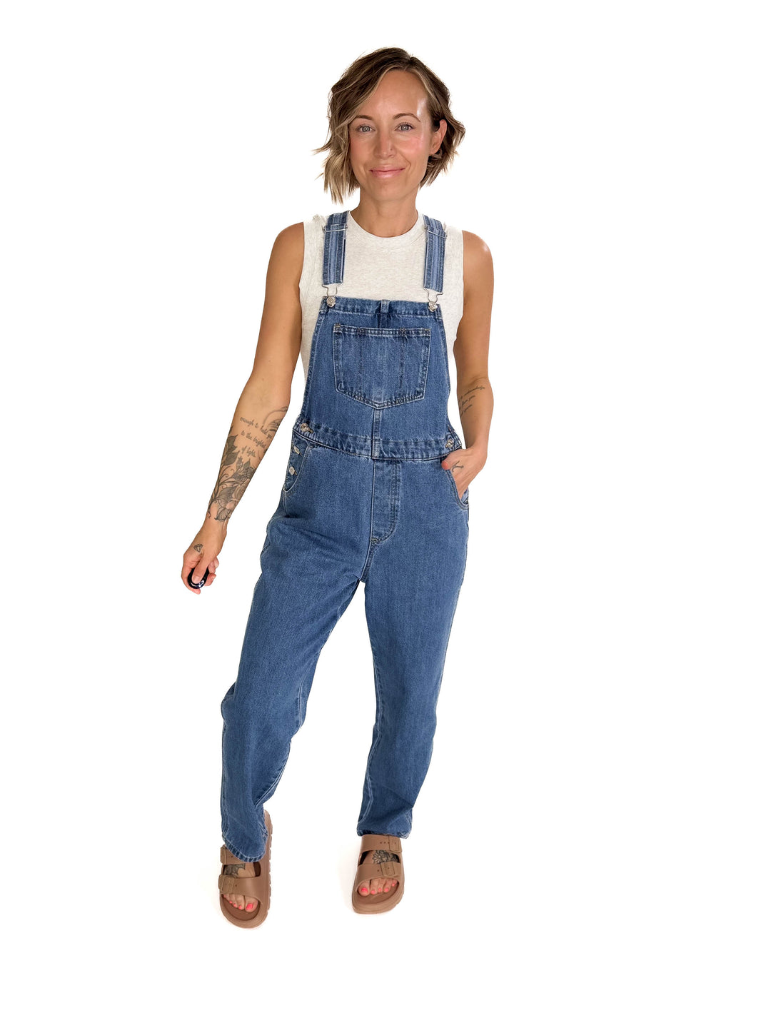Charis Classic Denim Straight Leg Overalls- MEDIUM WASH-FINAL SALE