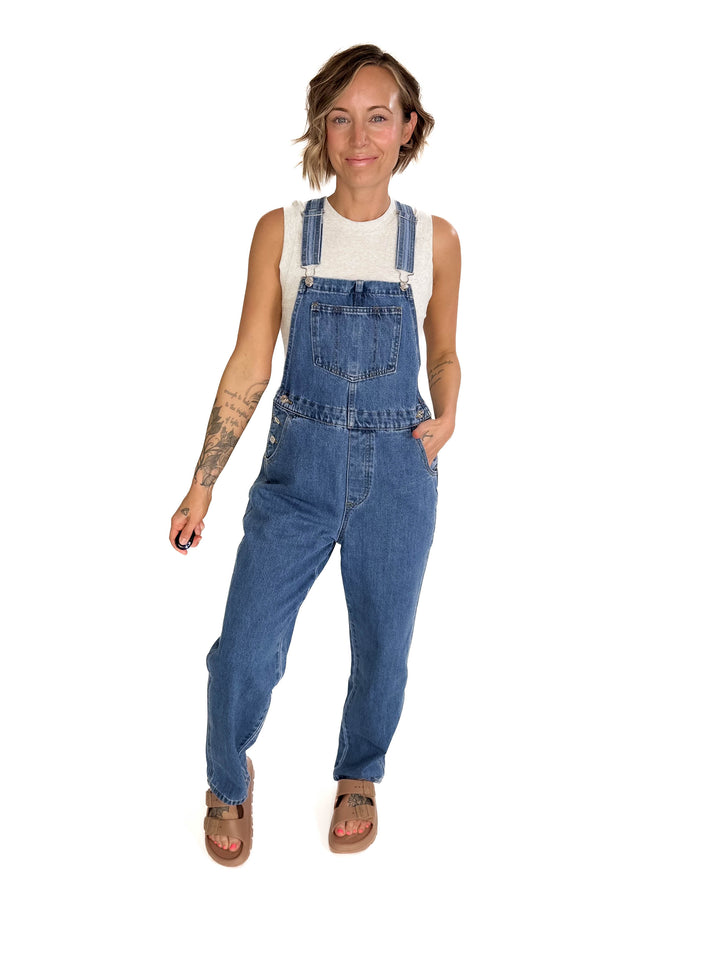 Charis Classic Denim Straight Leg Overalls- MEDIUM WASH-FINAL SALE