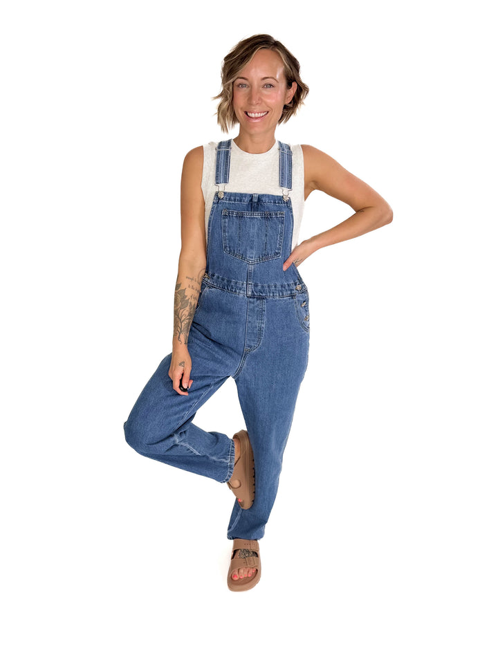 Charis Classic Denim Straight Leg Overalls- MEDIUM WASH-FINAL SALE