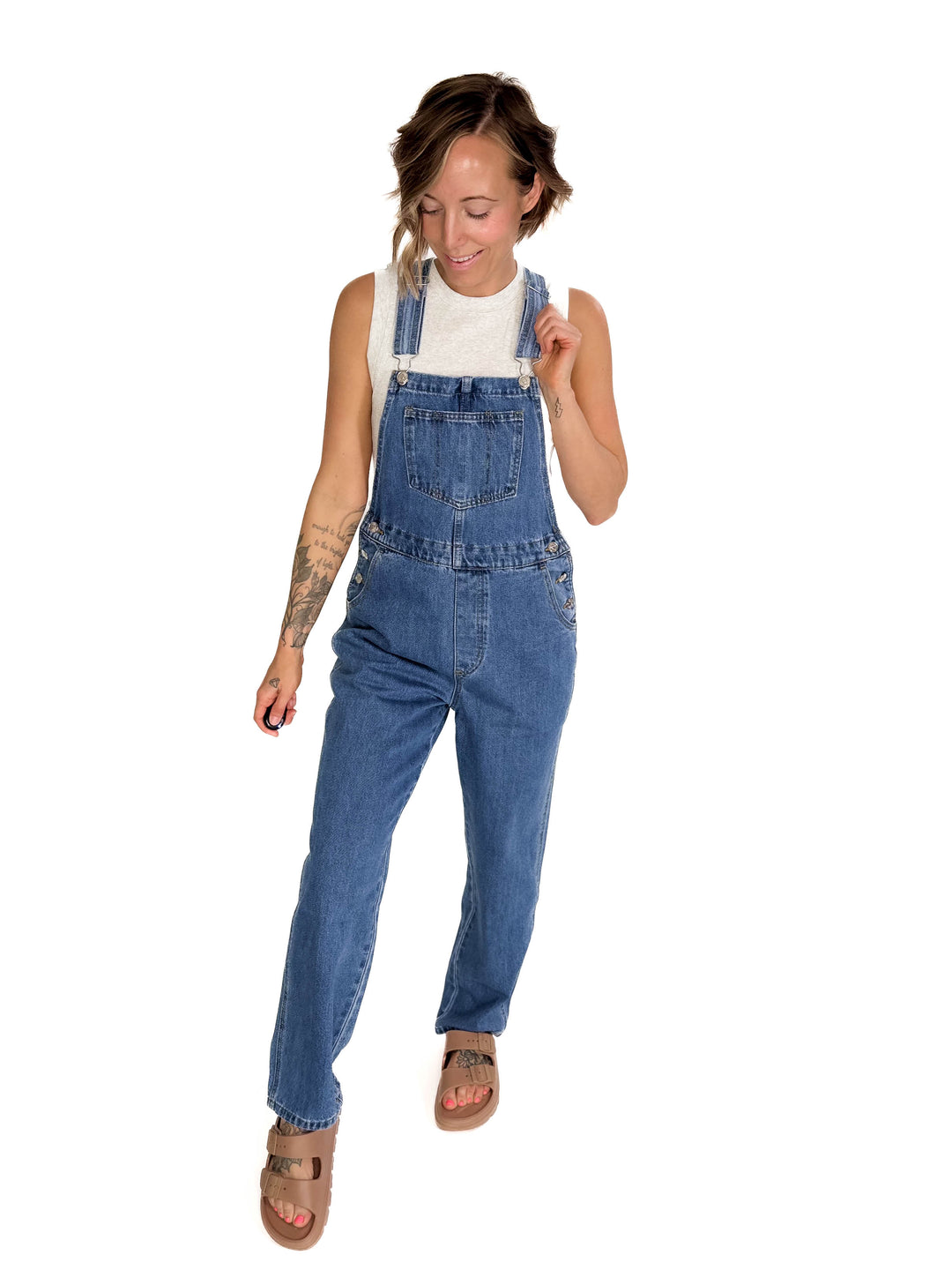 Charis Classic Denim Straight Leg Overalls- MEDIUM WASH-FINAL SALE