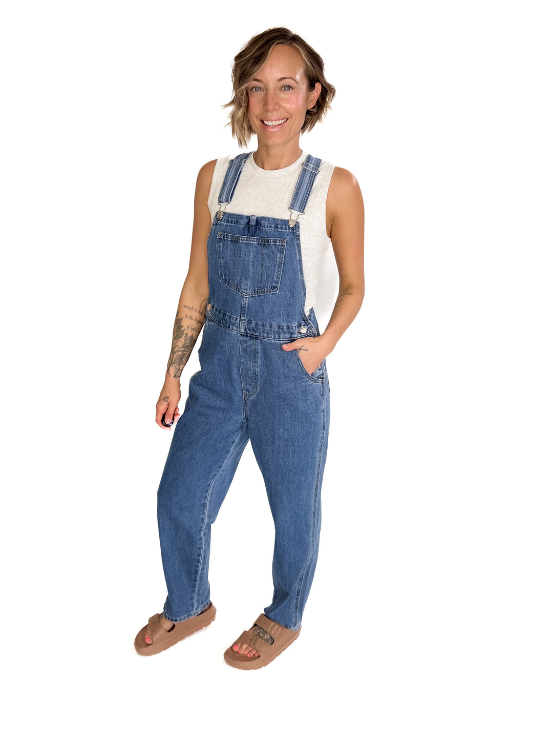 Charis Classic Denim Straight Leg Overalls- MEDIUM WASH-FINAL SALE