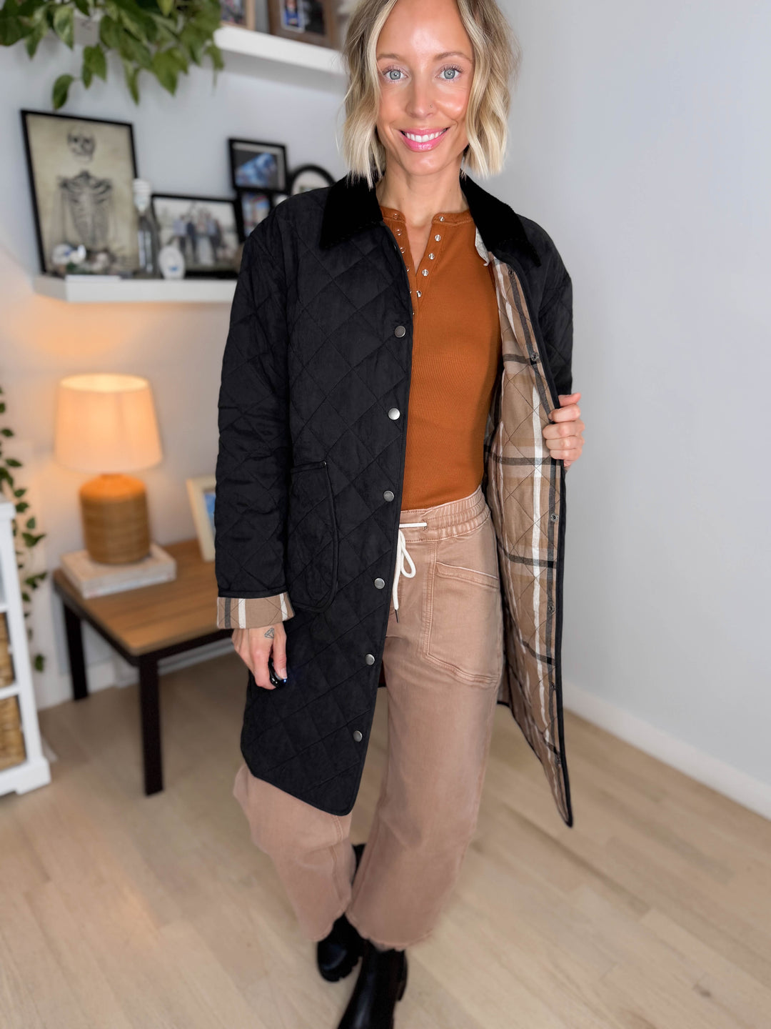 Hadley Quilted Long Jacket- BLACK