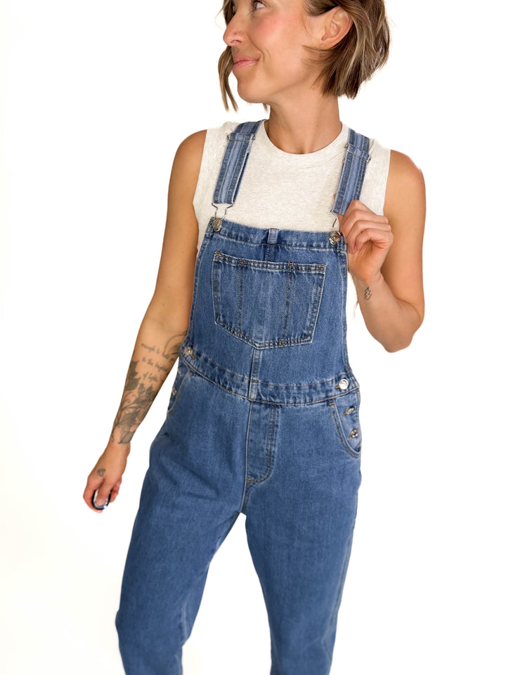 Charis Classic Denim Straight Leg Overalls- MEDIUM WASH-FINAL SALE