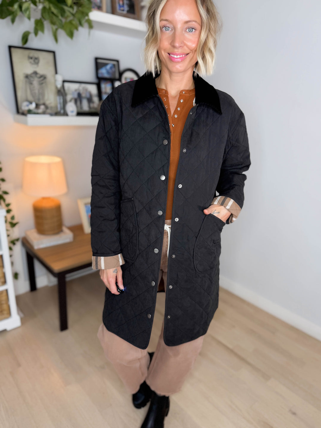 Hadley Quilted Long Jacket- BLACK