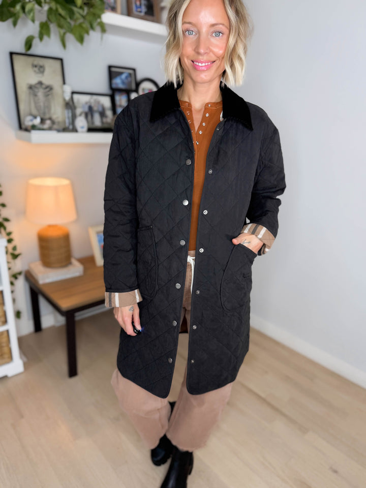 Hadley Quilted Long Jacket- BLACK