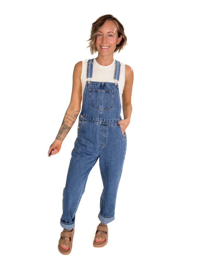Charis Classic Denim Straight Leg Overalls- MEDIUM WASH-FINAL SALE