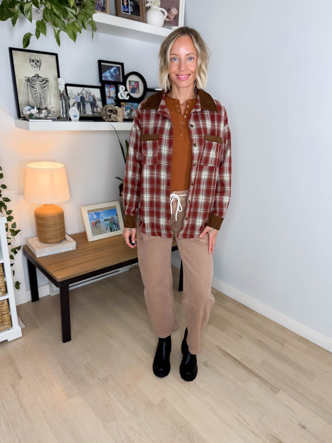 Prairie Collared Patch Pocket Button Down Flannel- BURGUNDY