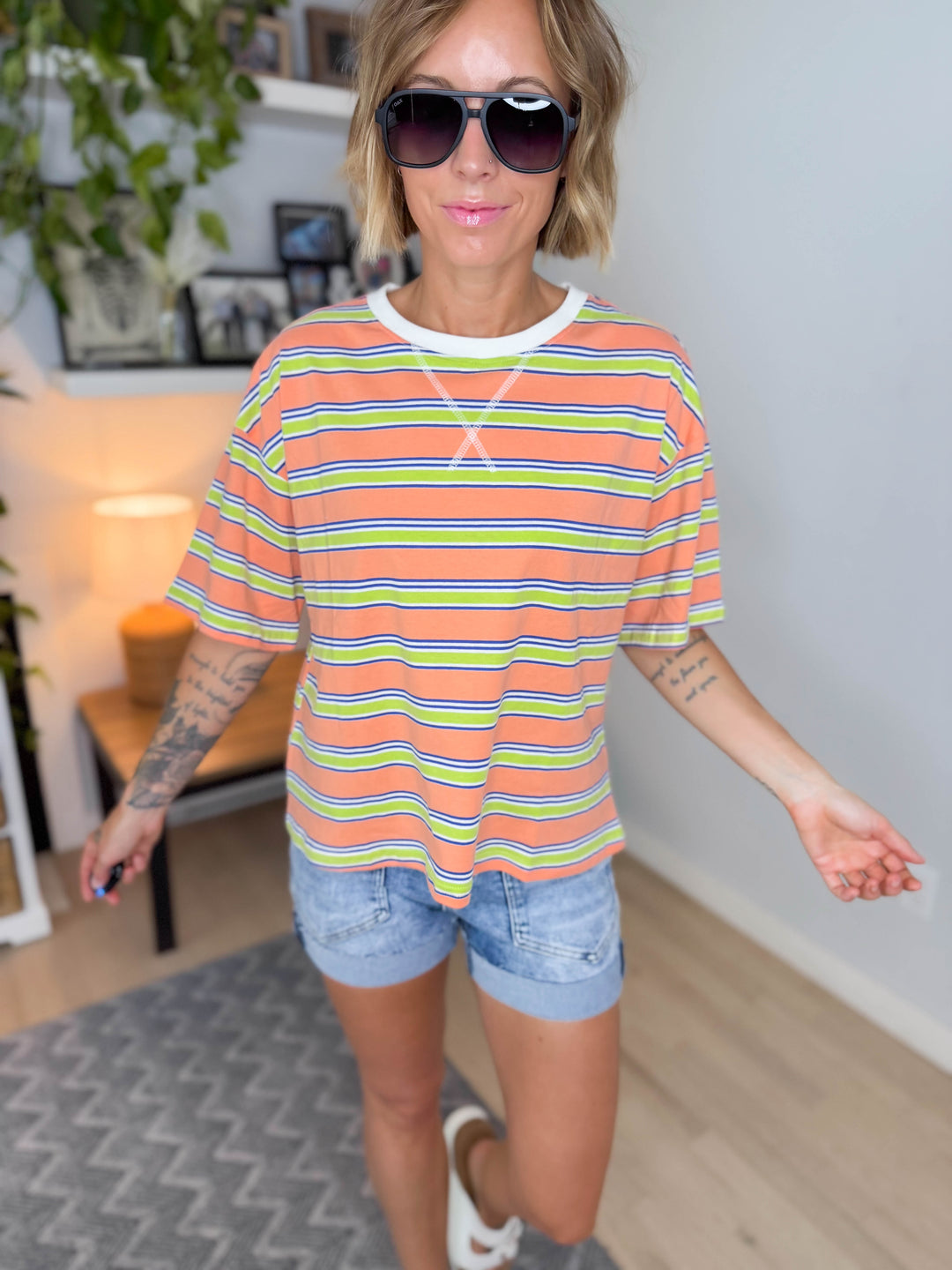 Zara Striped Relaxed Tee- APRICOT STRIPE