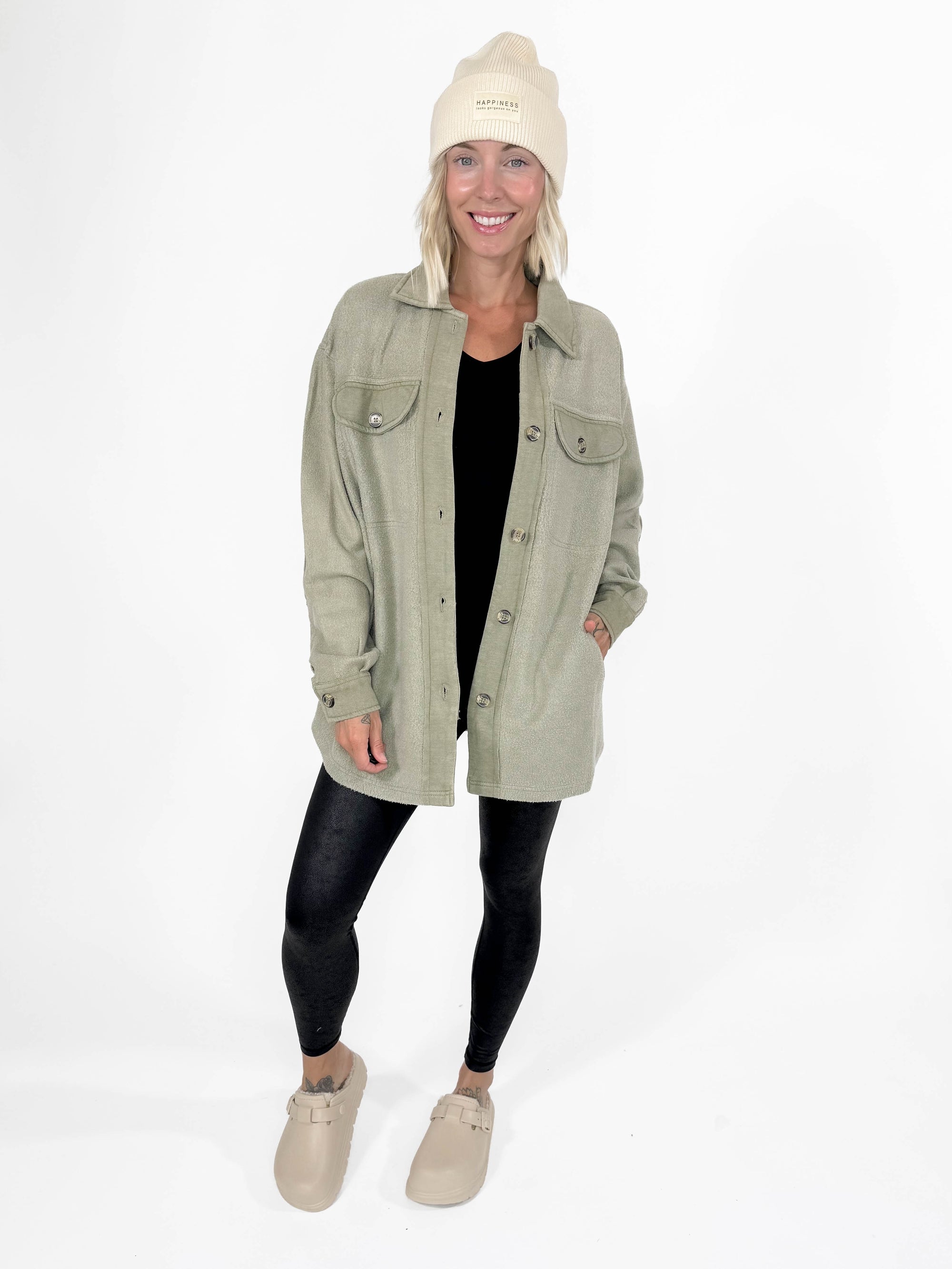 Blackcomb Washed Fleece Shacket-OLIVE-FINAL SALE