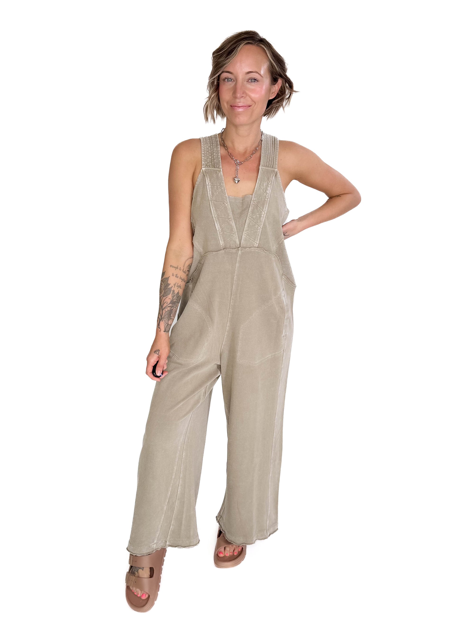 Tasoula Soft Terry Mineral Wash Jumpsuit- TAUPE GREY
