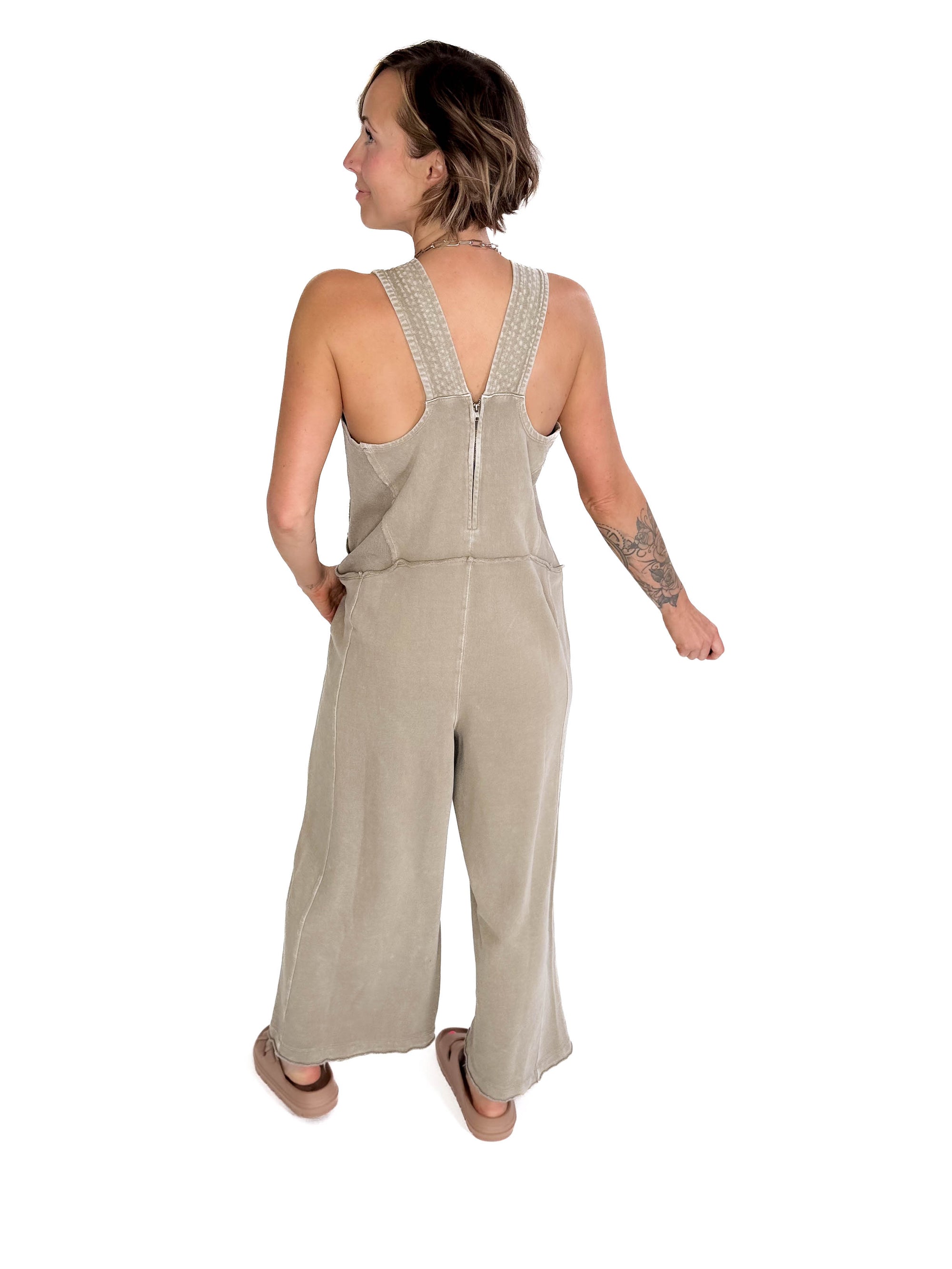 Tasoula Soft Terry Mineral Wash Jumpsuit- TAUPE GREY