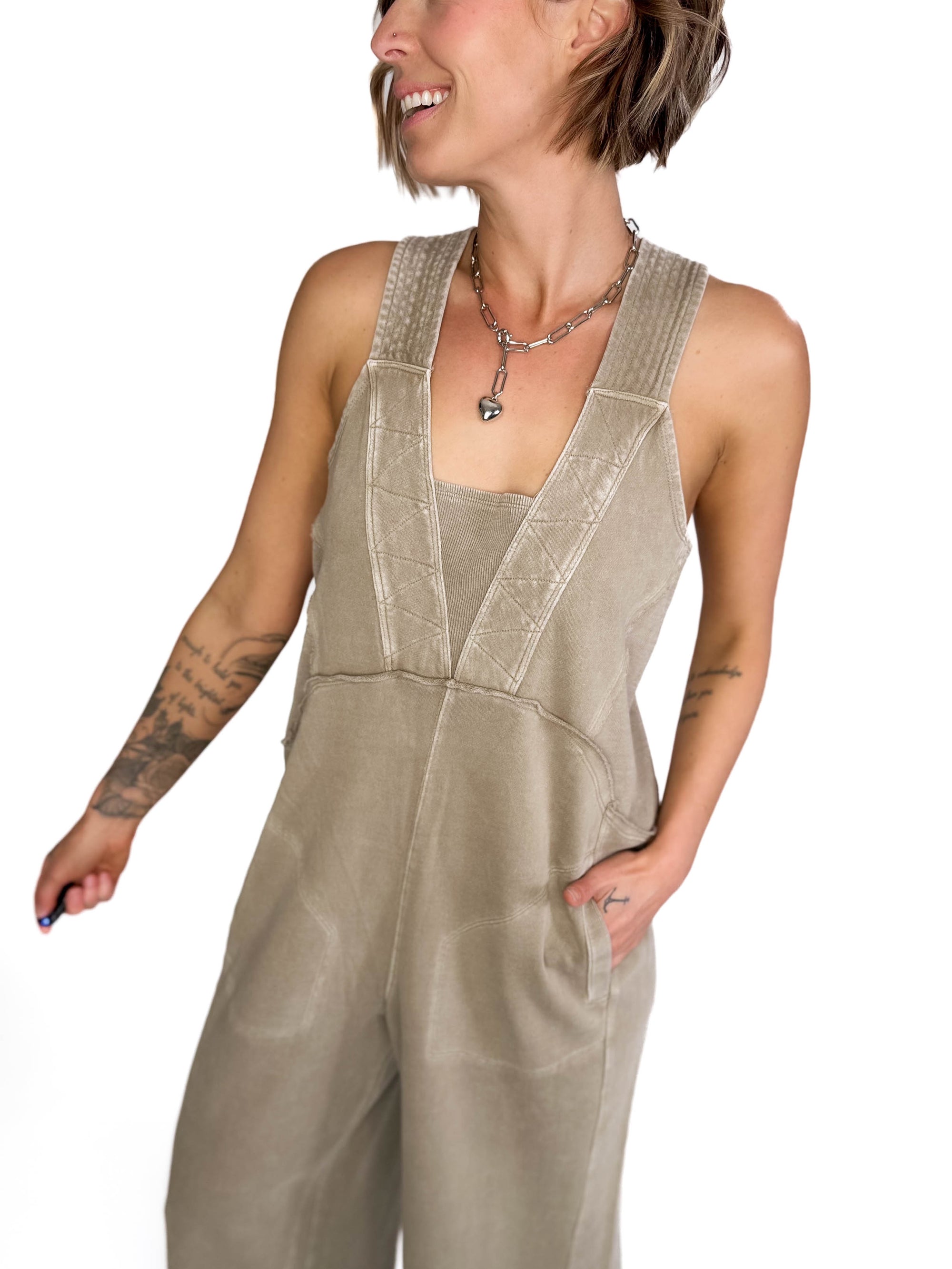 Tasoula Soft Terry Mineral Wash Jumpsuit- TAUPE GREY
