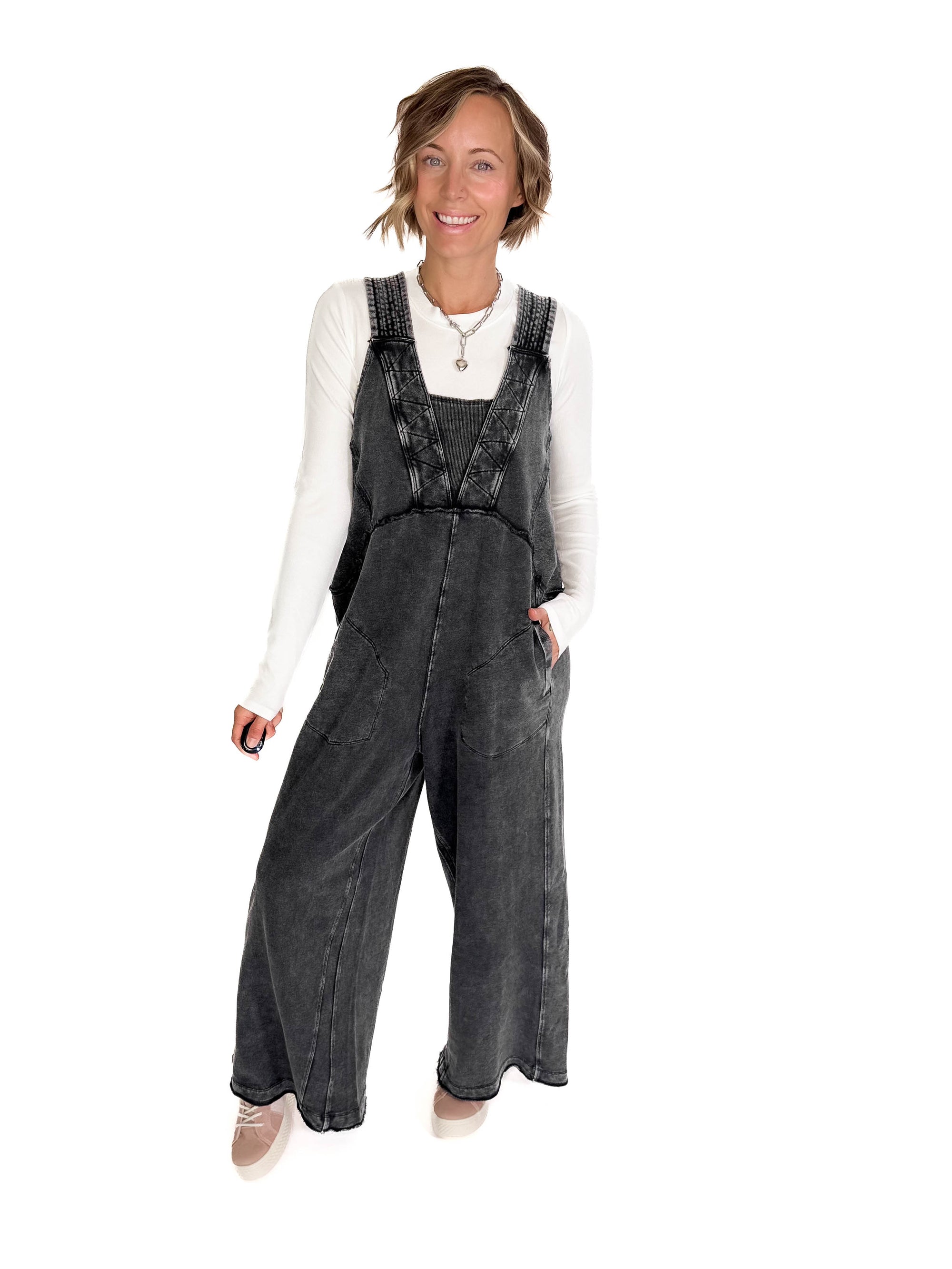 Tasoula Soft Terry Mineral Wash Jumpsuit- BLACK