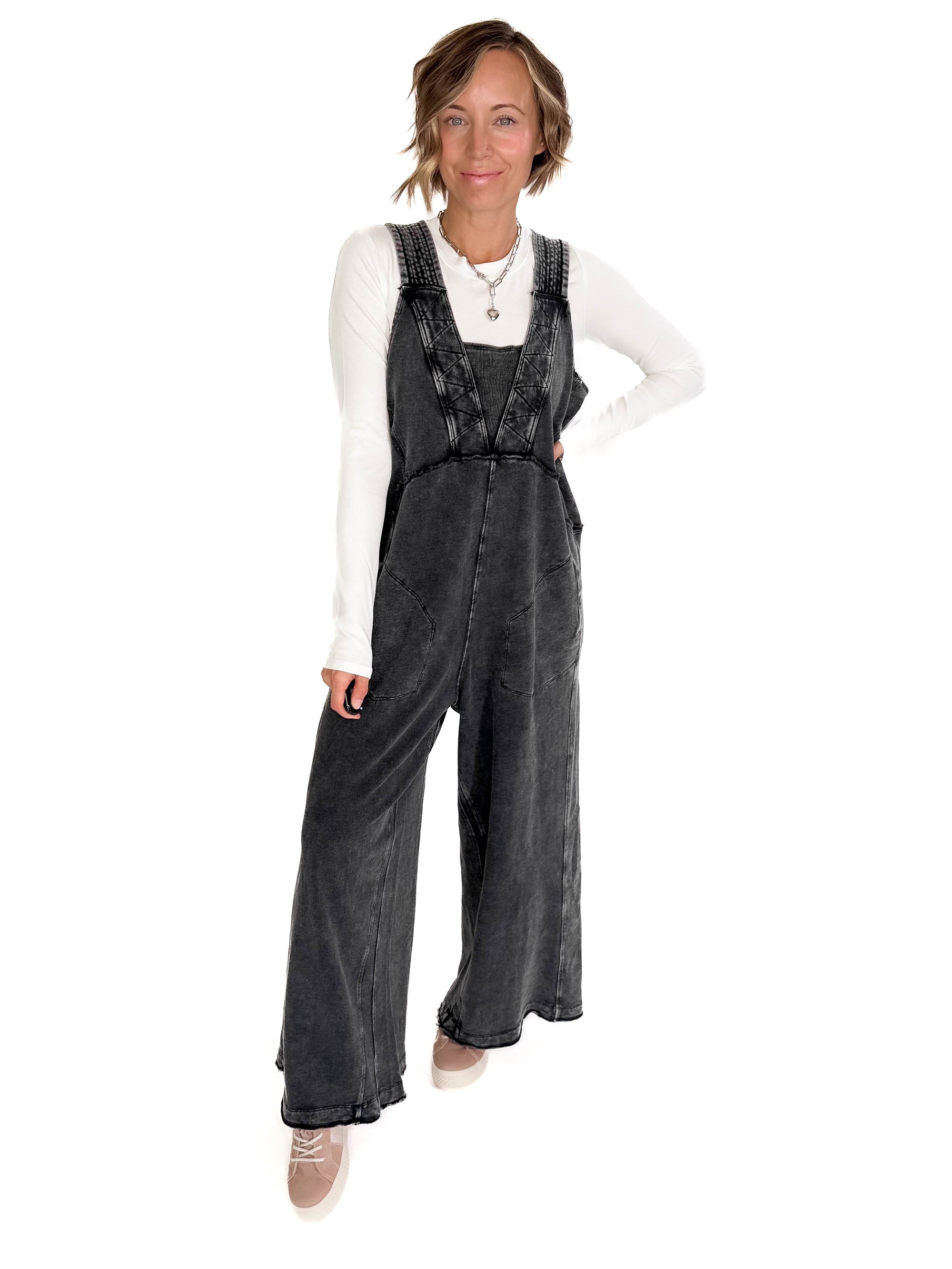 Tasoula Soft Terry Mineral Wash Jumpsuit- BLACK