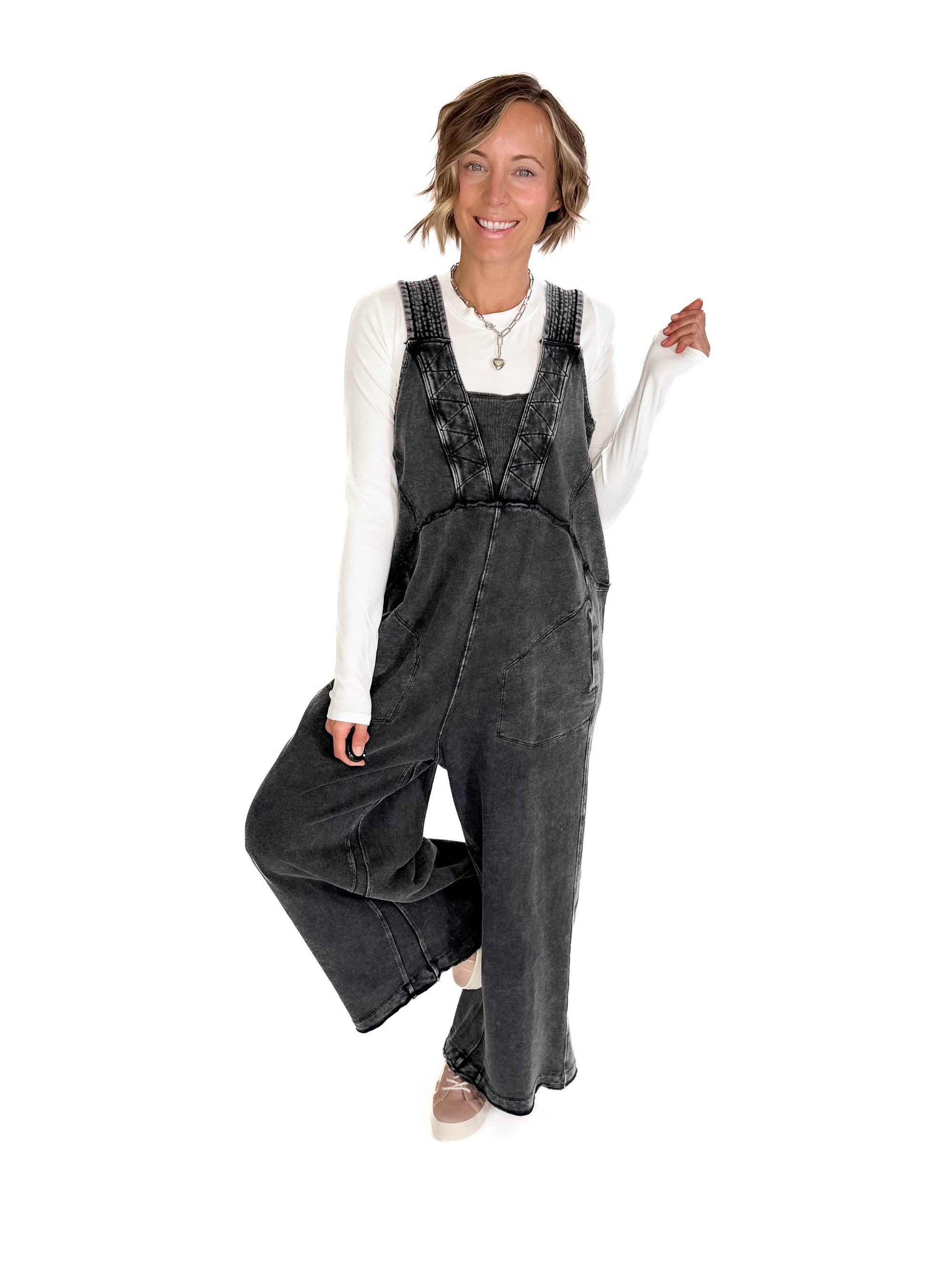 Tasoula Soft Terry Mineral Wash Jumpsuit- BLACK