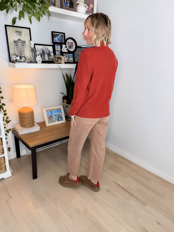 Garnet Funnel Neck Polar Fleece Pullover- RUST