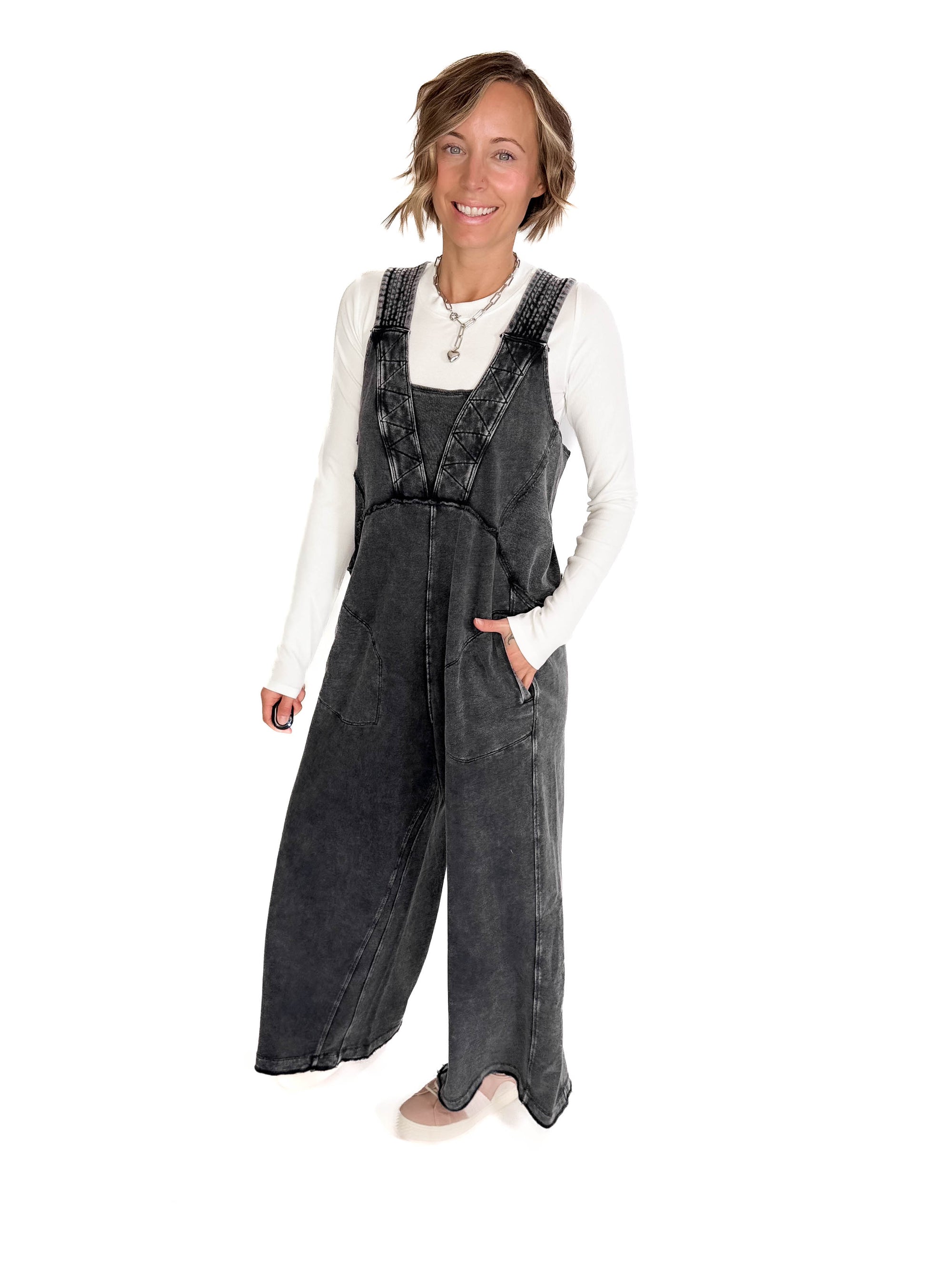 Tasoula Soft Terry Mineral Wash Jumpsuit- BLACK