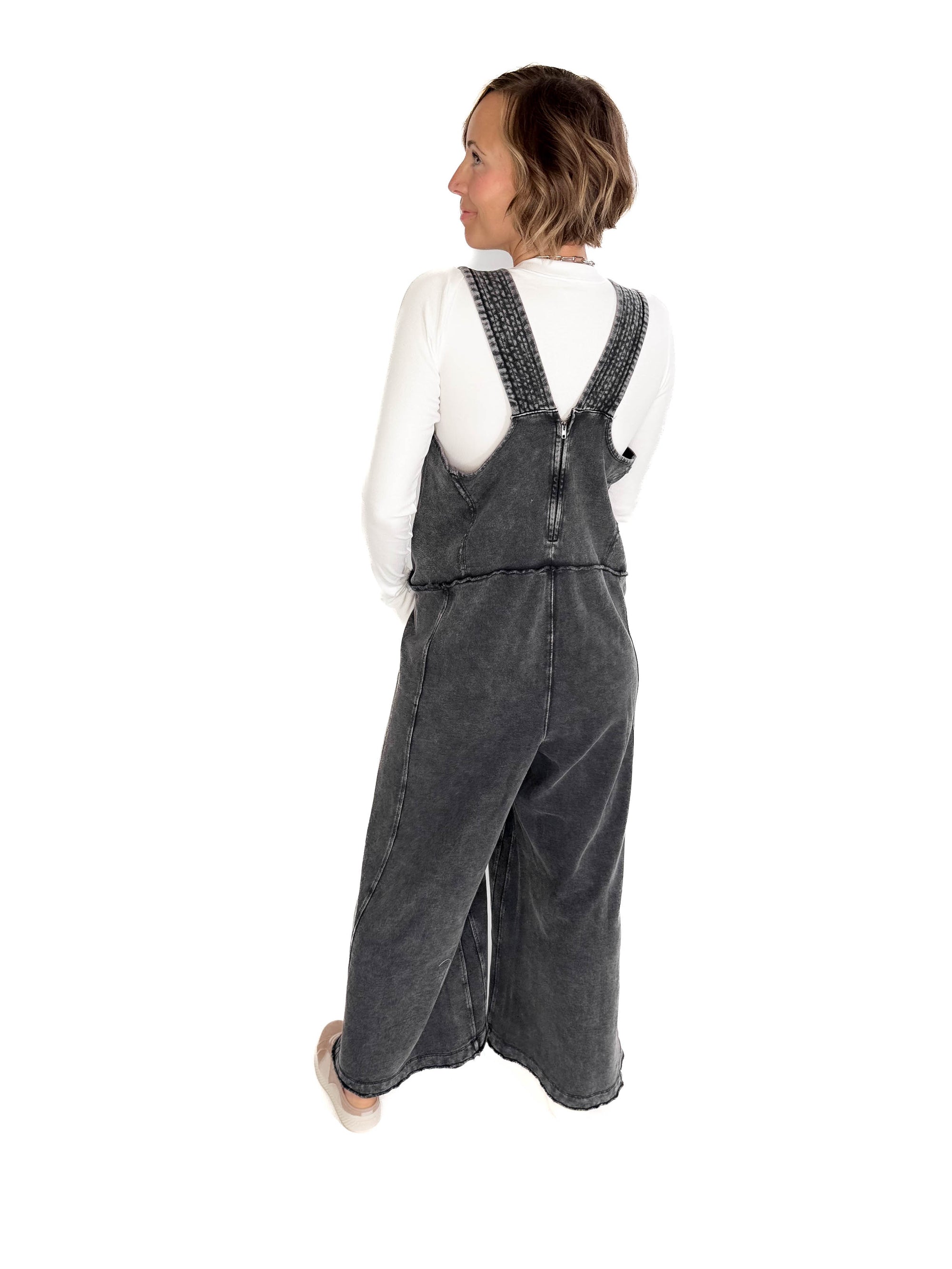 Tasoula Soft Terry Mineral Wash Jumpsuit- BLACK