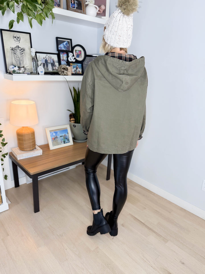 Josaphine Washed Twill 1/2 Zip Jacket- OLIVE