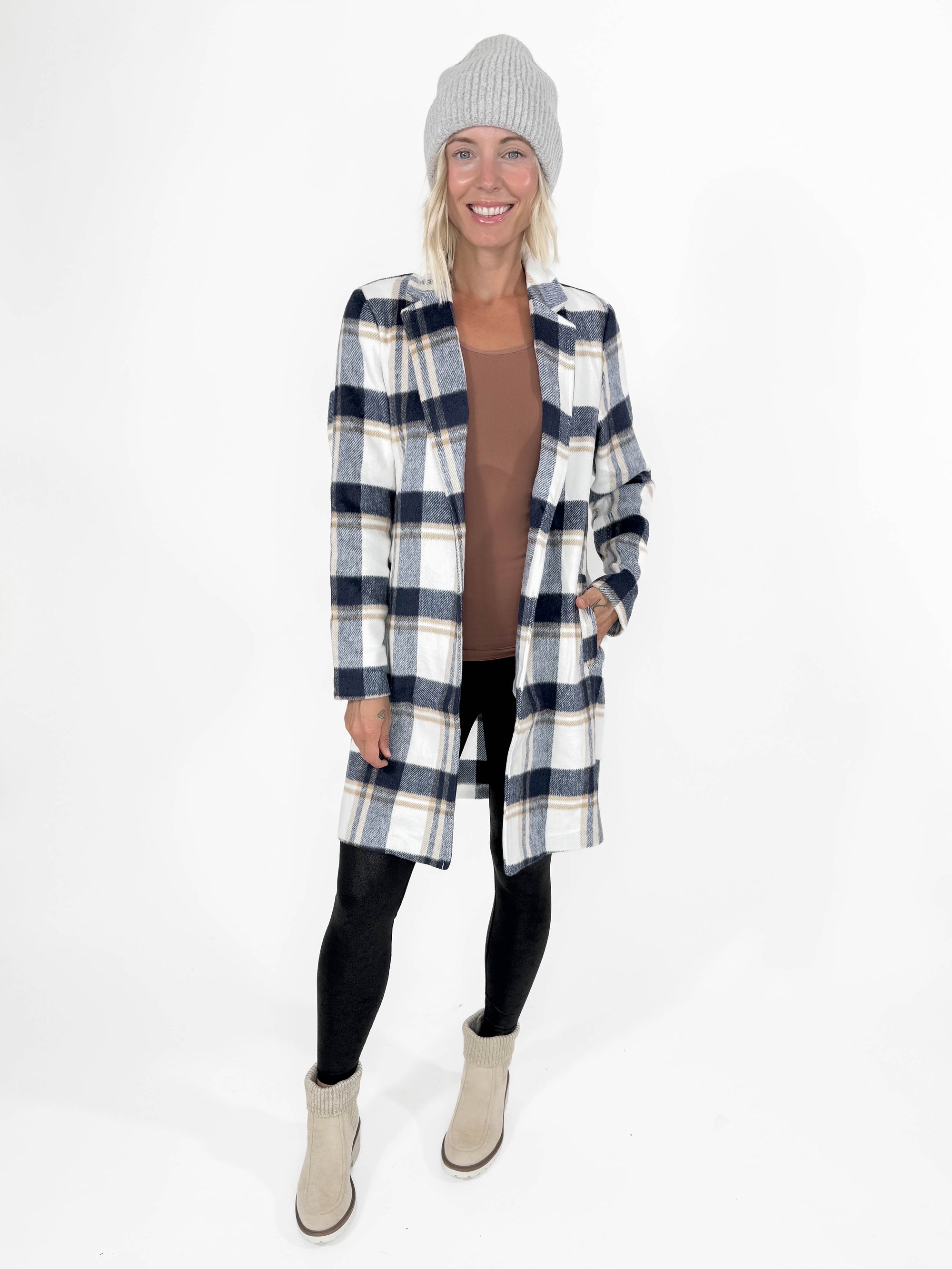 Jasper Plaid Coatigan- NAVY