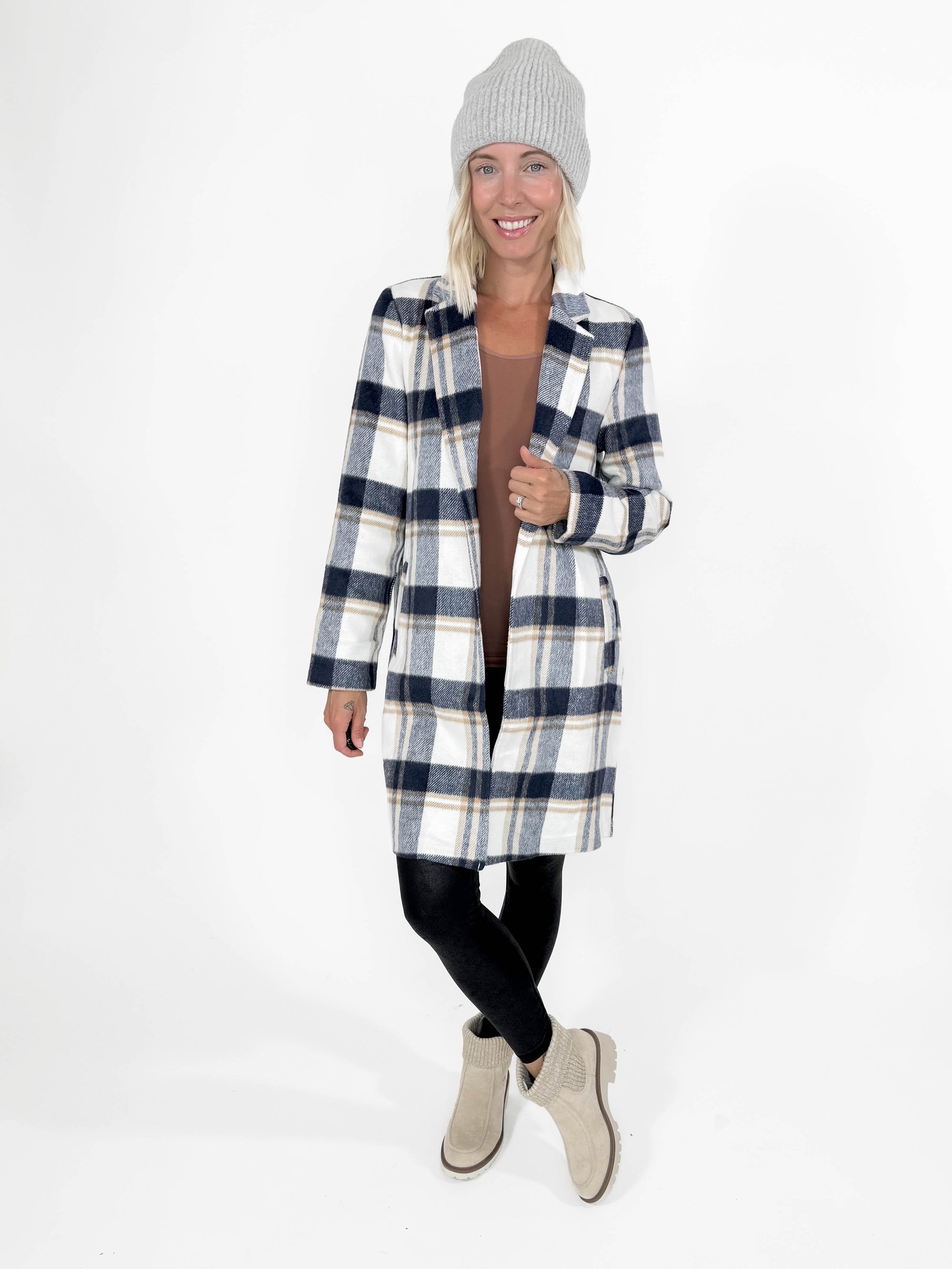 Jasper Plaid Coatigan- NAVY