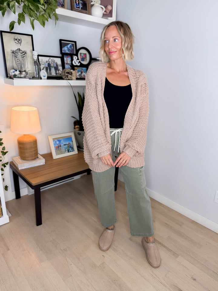Odessa Chunky Cable Cardigan- LATTE
