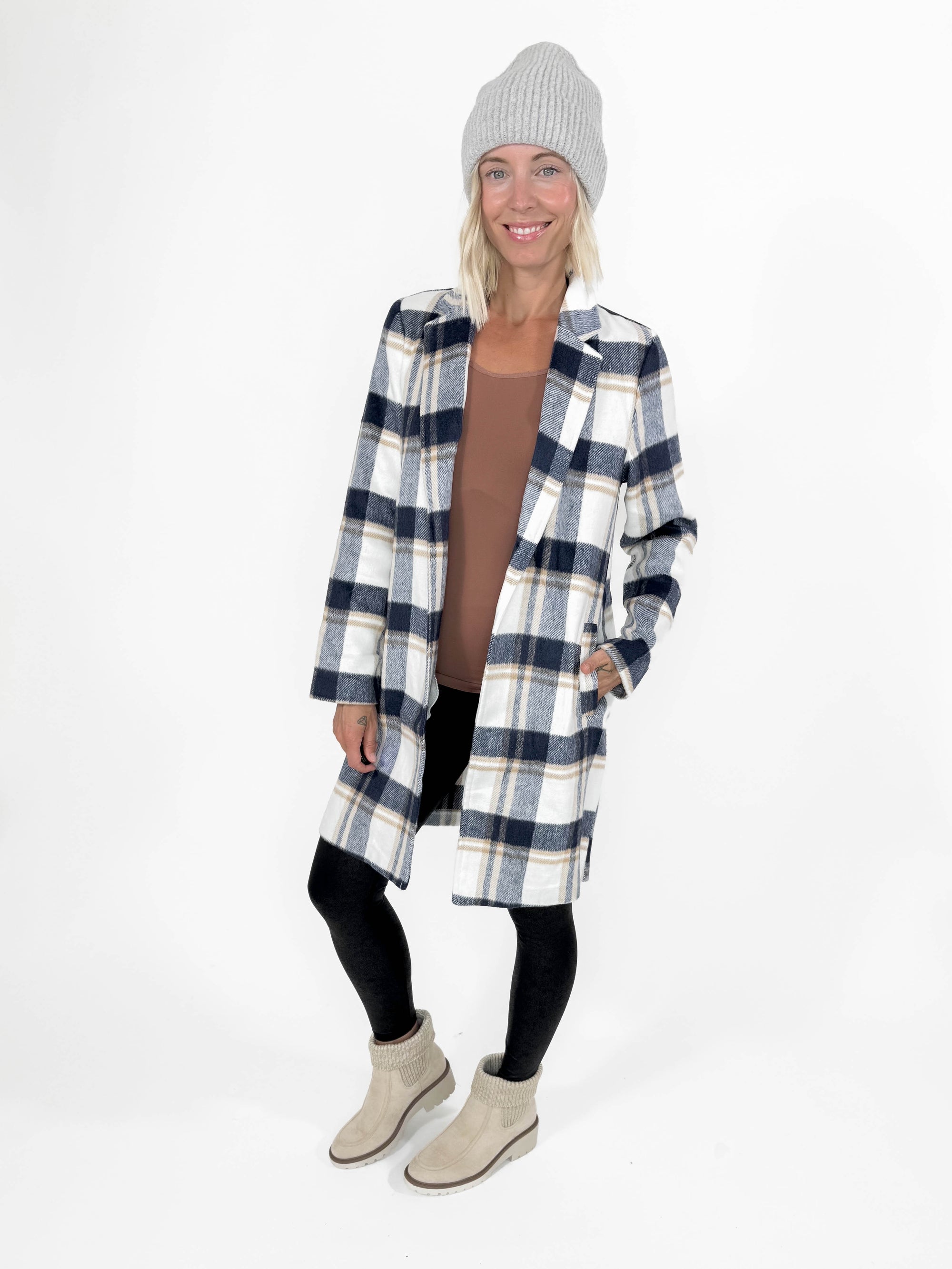 Jasper Plaid Coatigan- NAVY