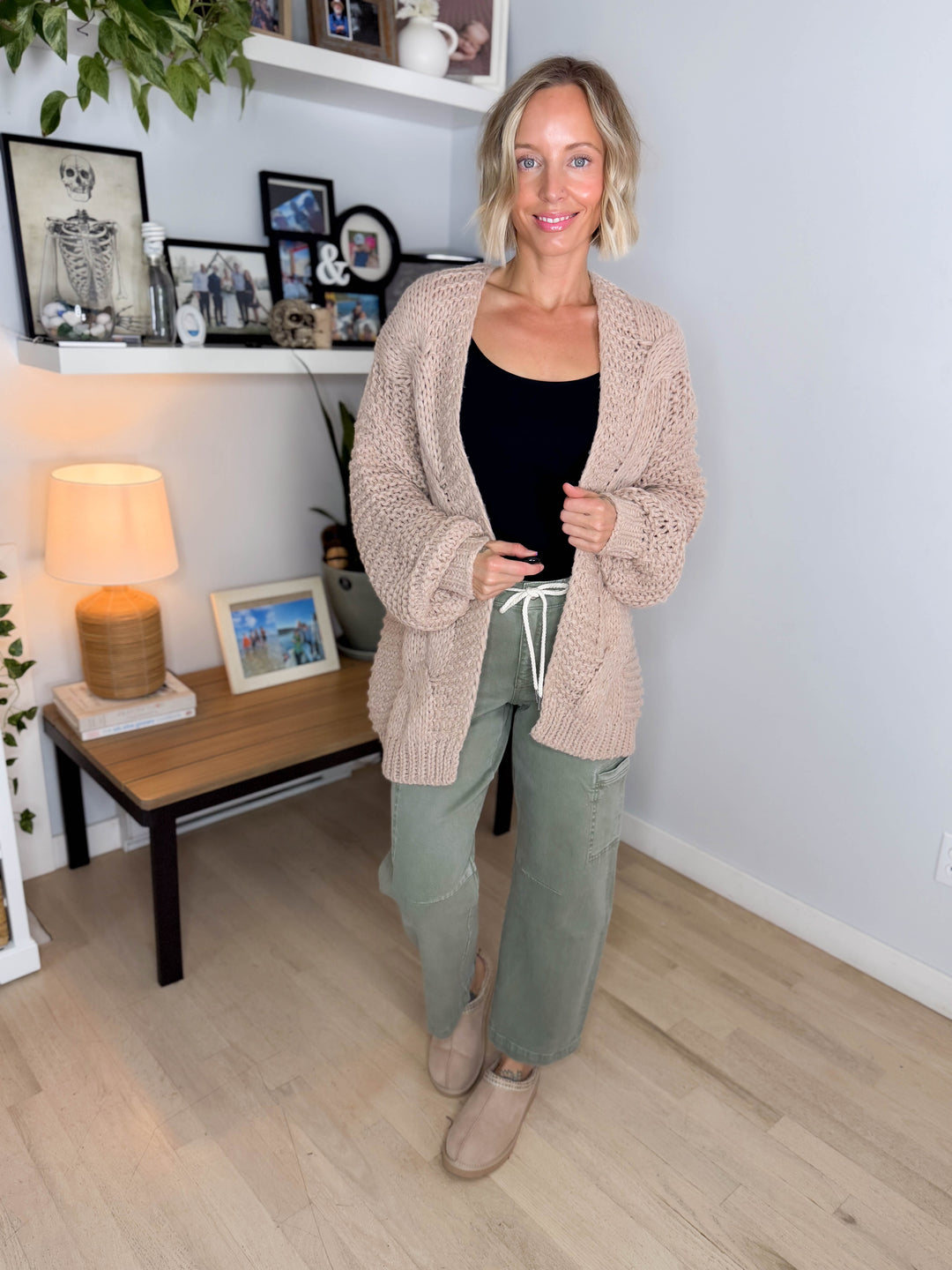 Odessa Chunky Cable Cardigan- LATTE