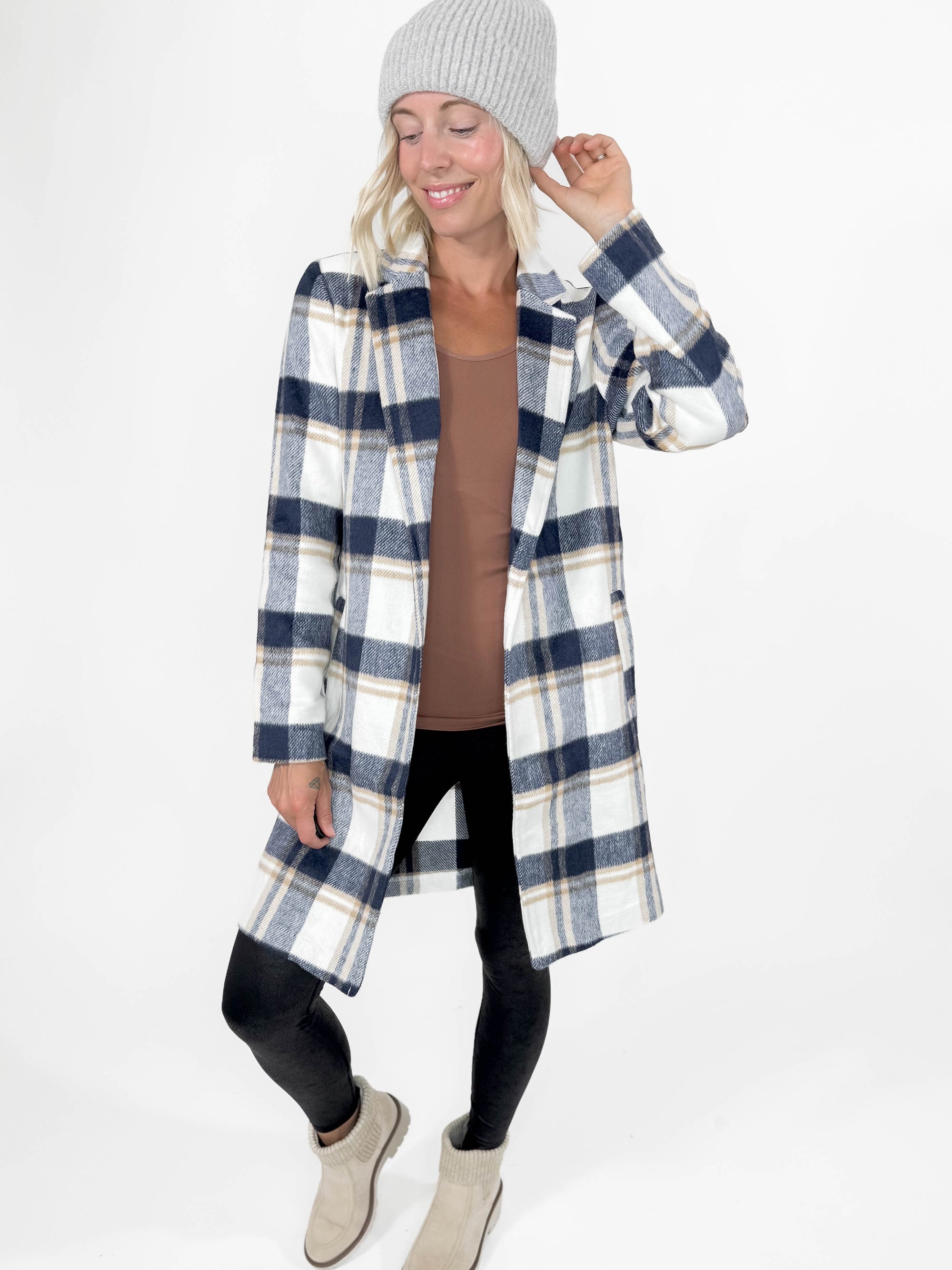 Jasper Plaid Coatigan- NAVY