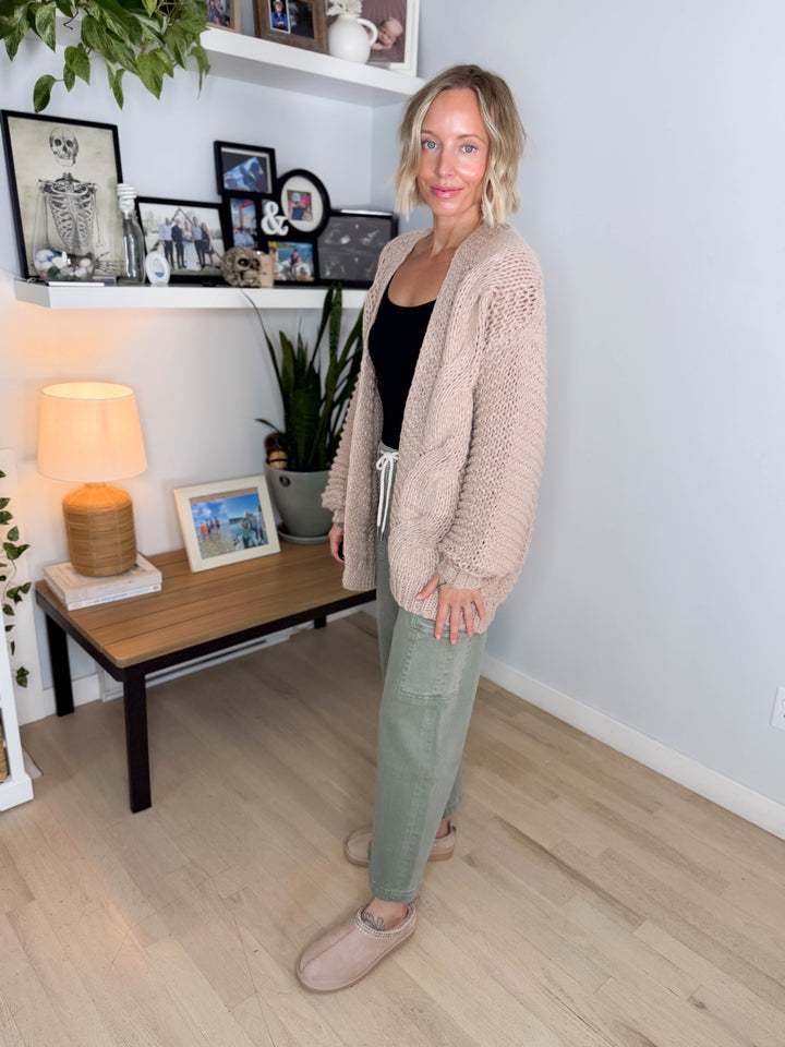 Odessa Chunky Cable Cardigan- LATTE