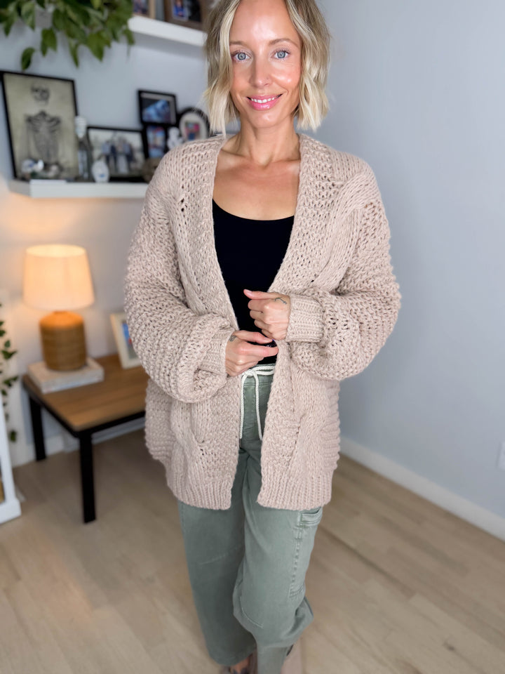 Odessa Chunky Cable Cardigan- LATTE