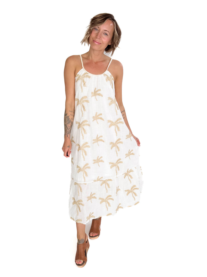Tessa Palm Tree Midi Dress- OFF WHITE-FINAL SALE