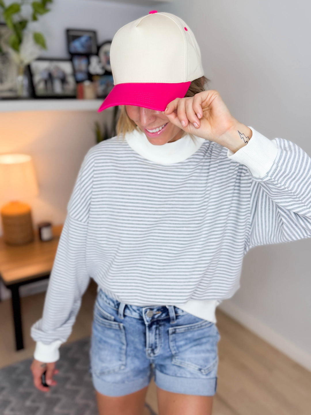 Two Tone Canvas Trucker Hat- HOT PINK