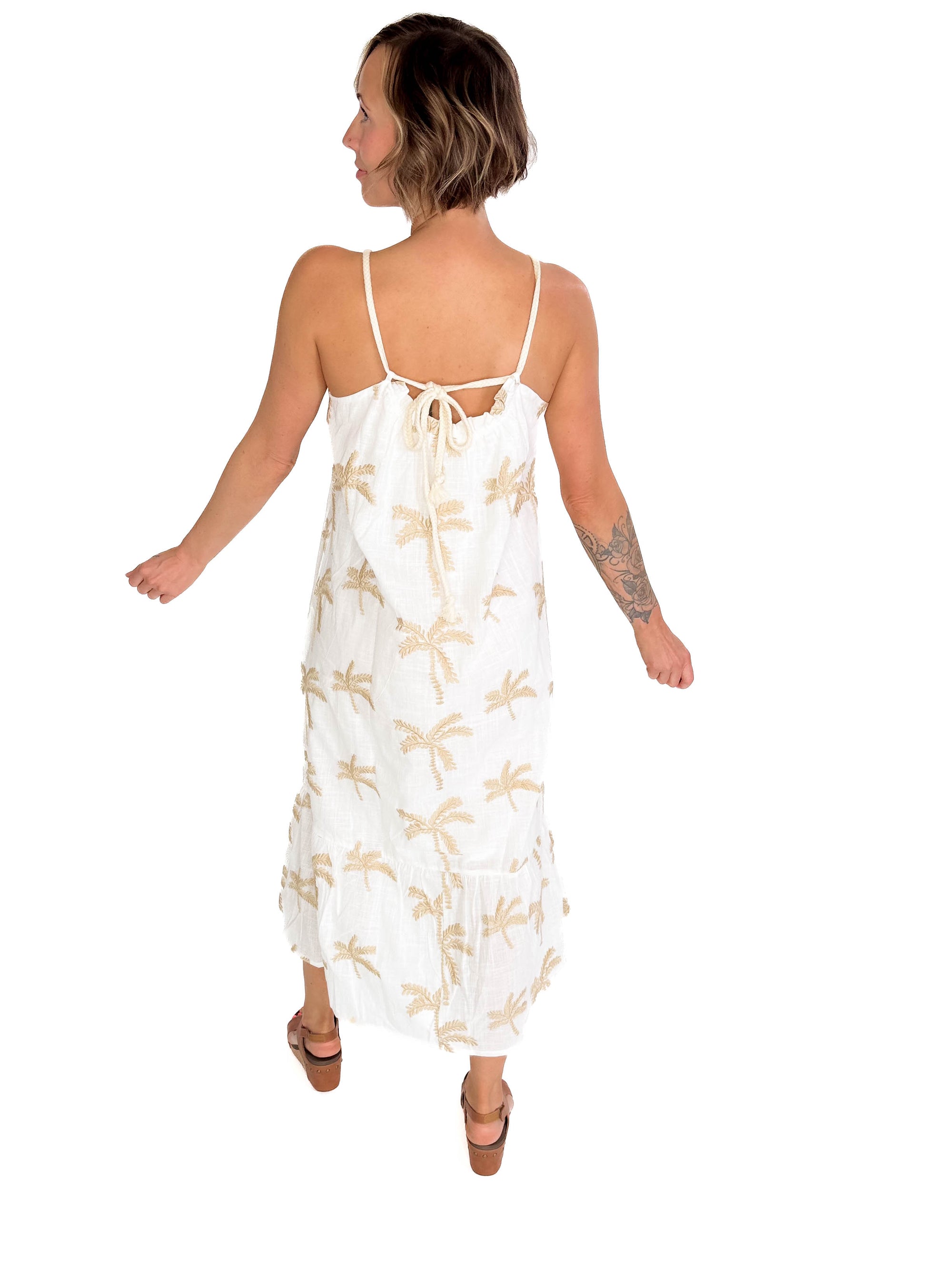 Tessa Palm Tree Midi Dress- OFF WHITE
