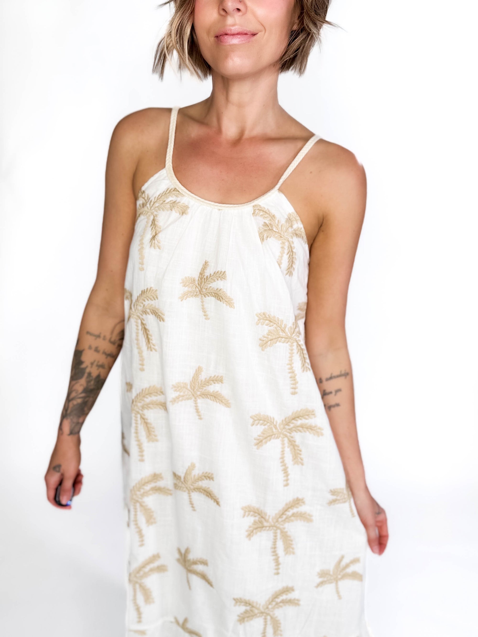 Tessa Palm Tree Midi Dress- OFF WHITE
