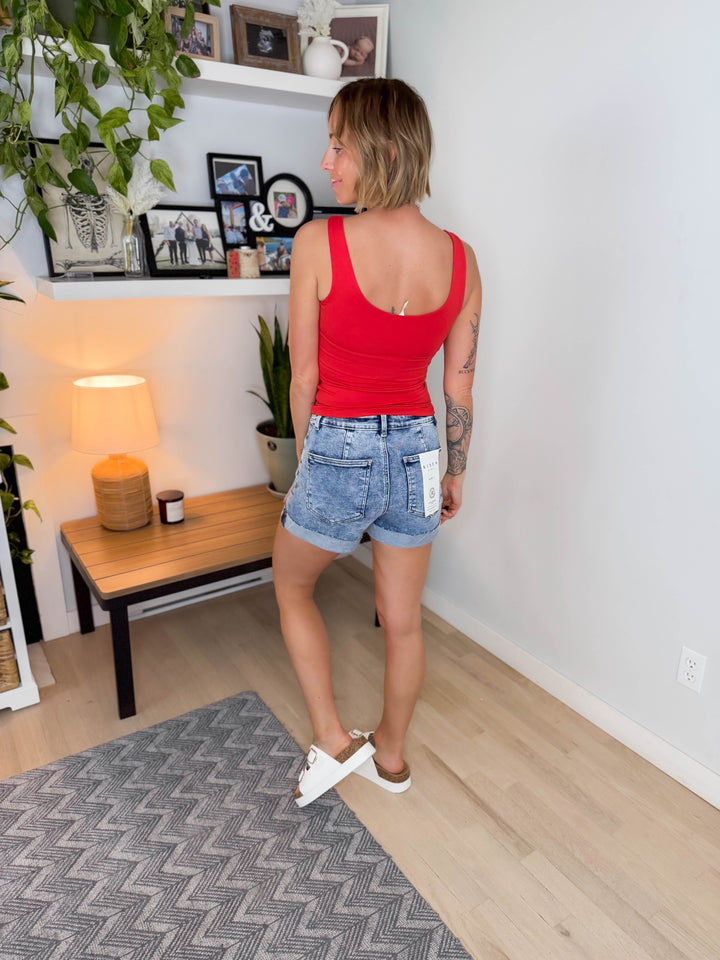 Indio Double Lined Jersey Tank- TOMATO